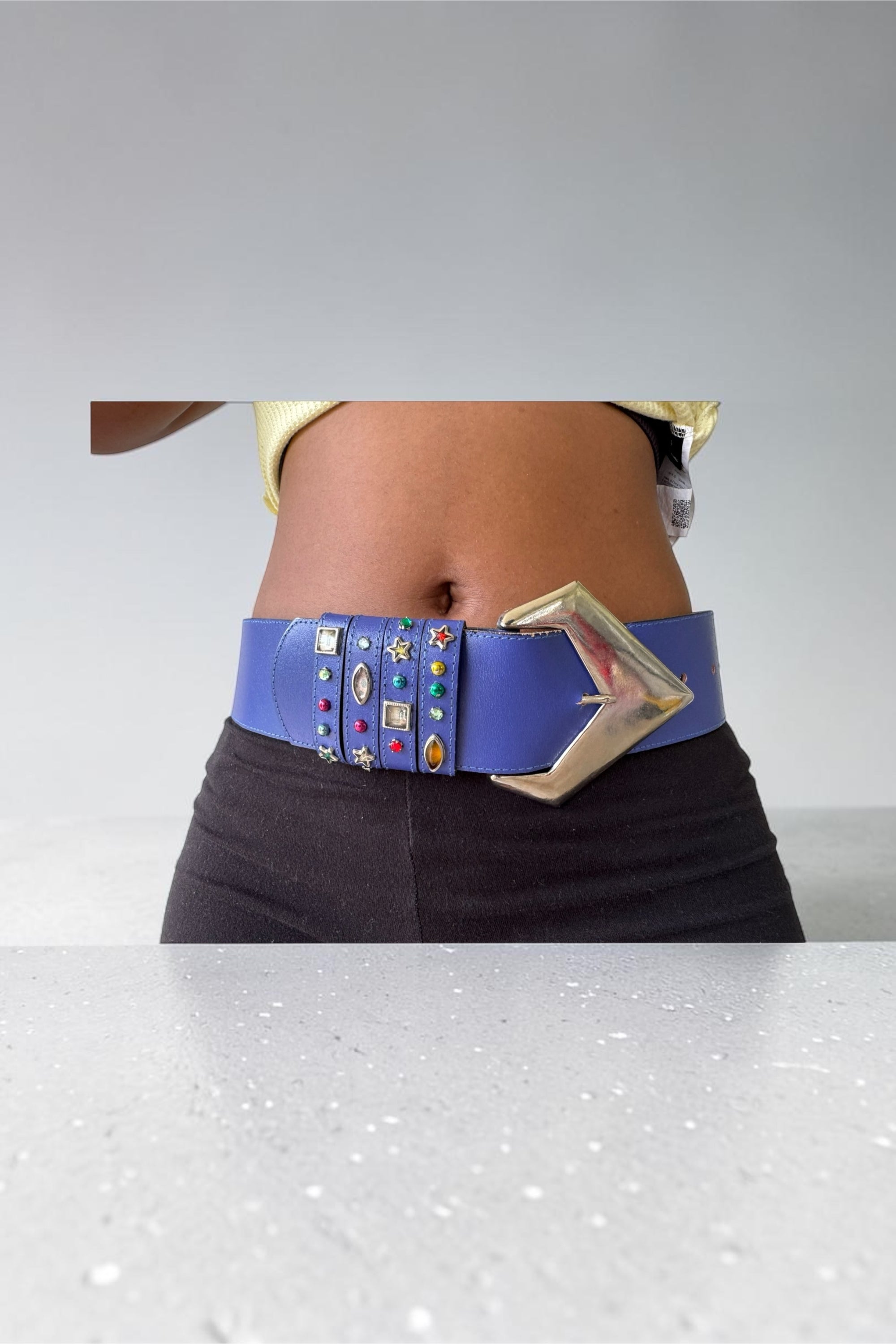 80s Periwinkle Leather Jeweled Statement Belt