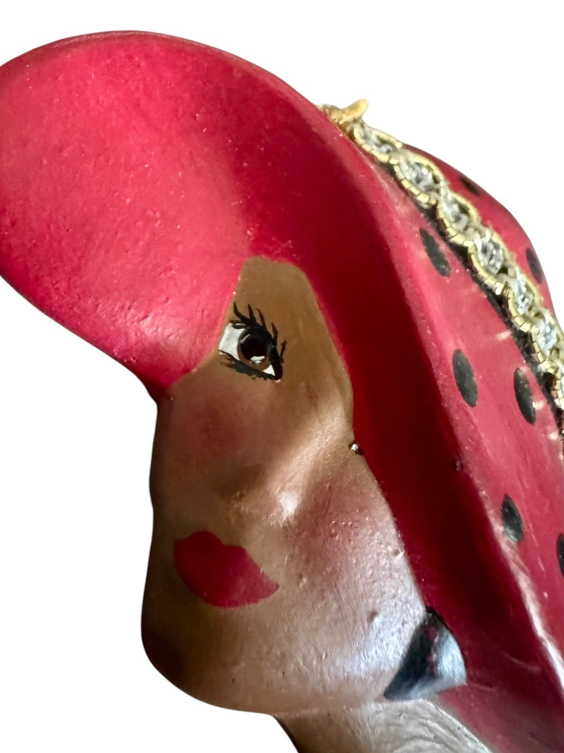 80s Red Hat Handmade Black Lady Ceramic Brooch