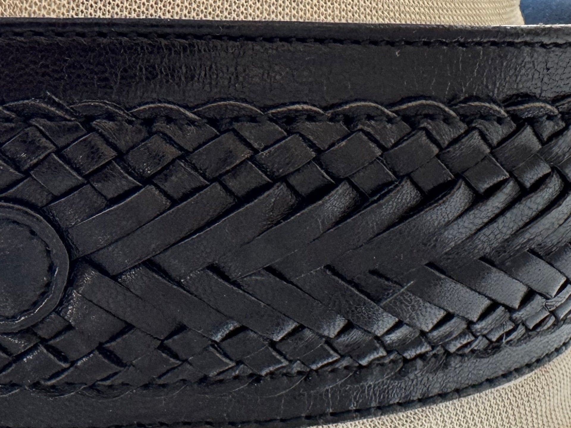 80s Fontana Milano Black Leather Belt Large Gold Buckle