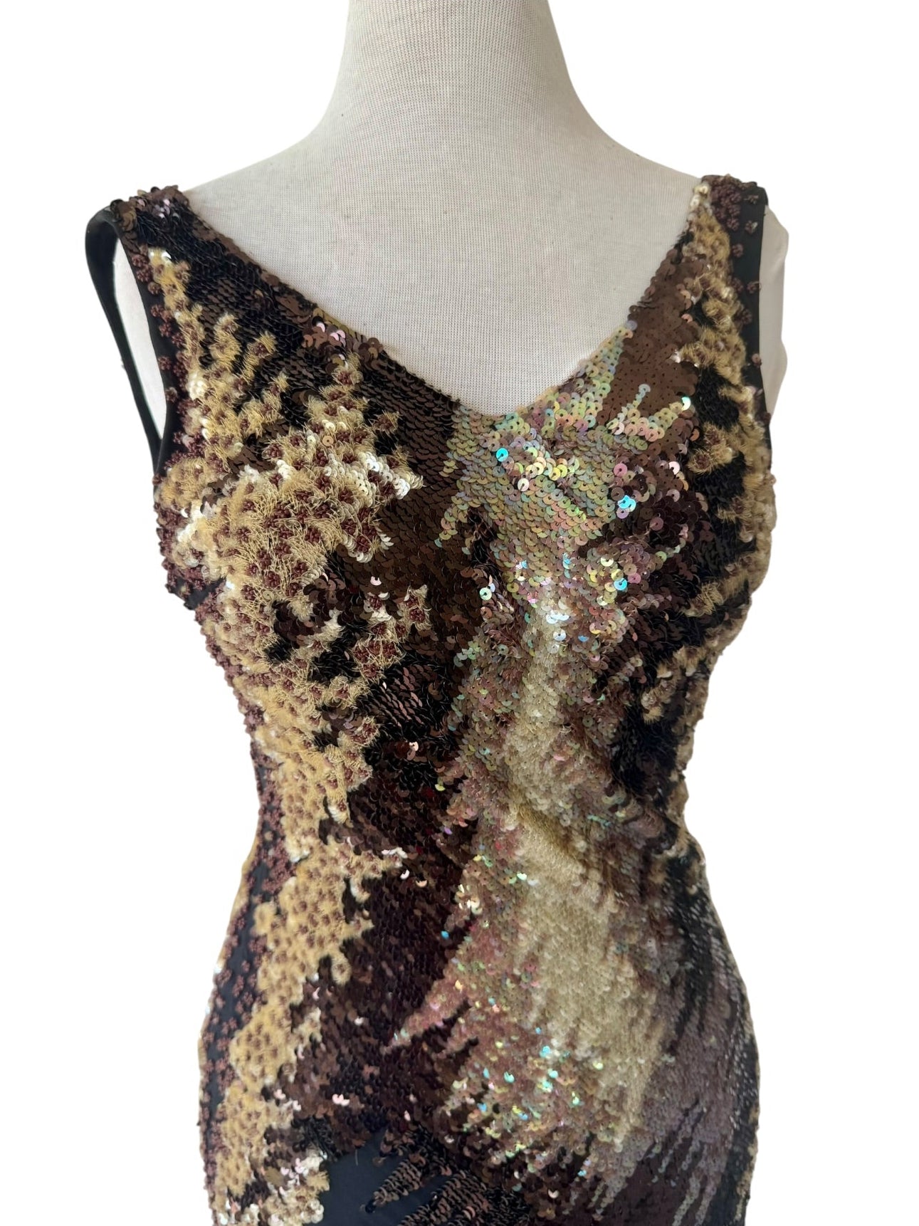 90s Caché Beaded Sequin Silk Gown