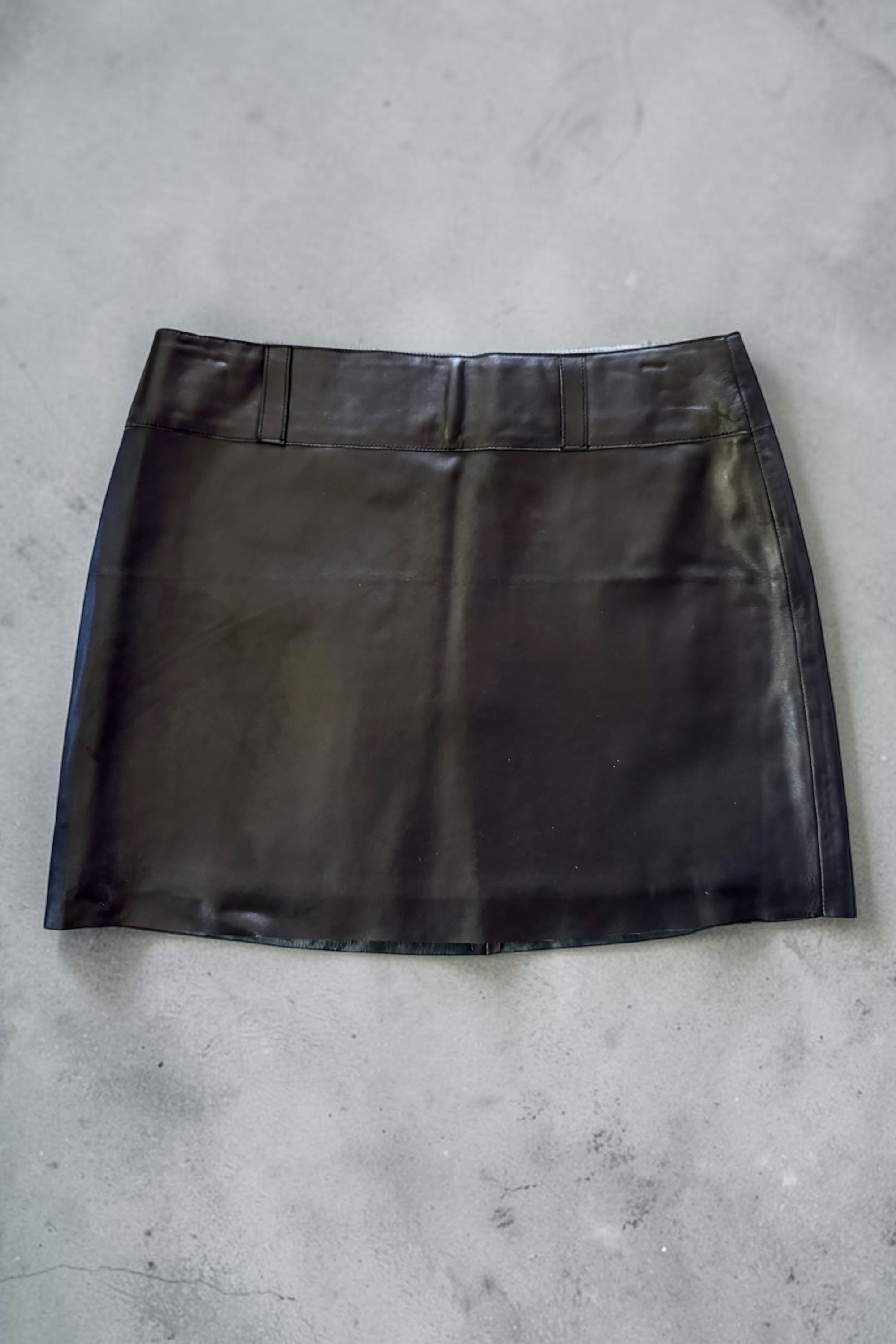 90s Margaret Godfrey Black 100% Leather Mini Skirt