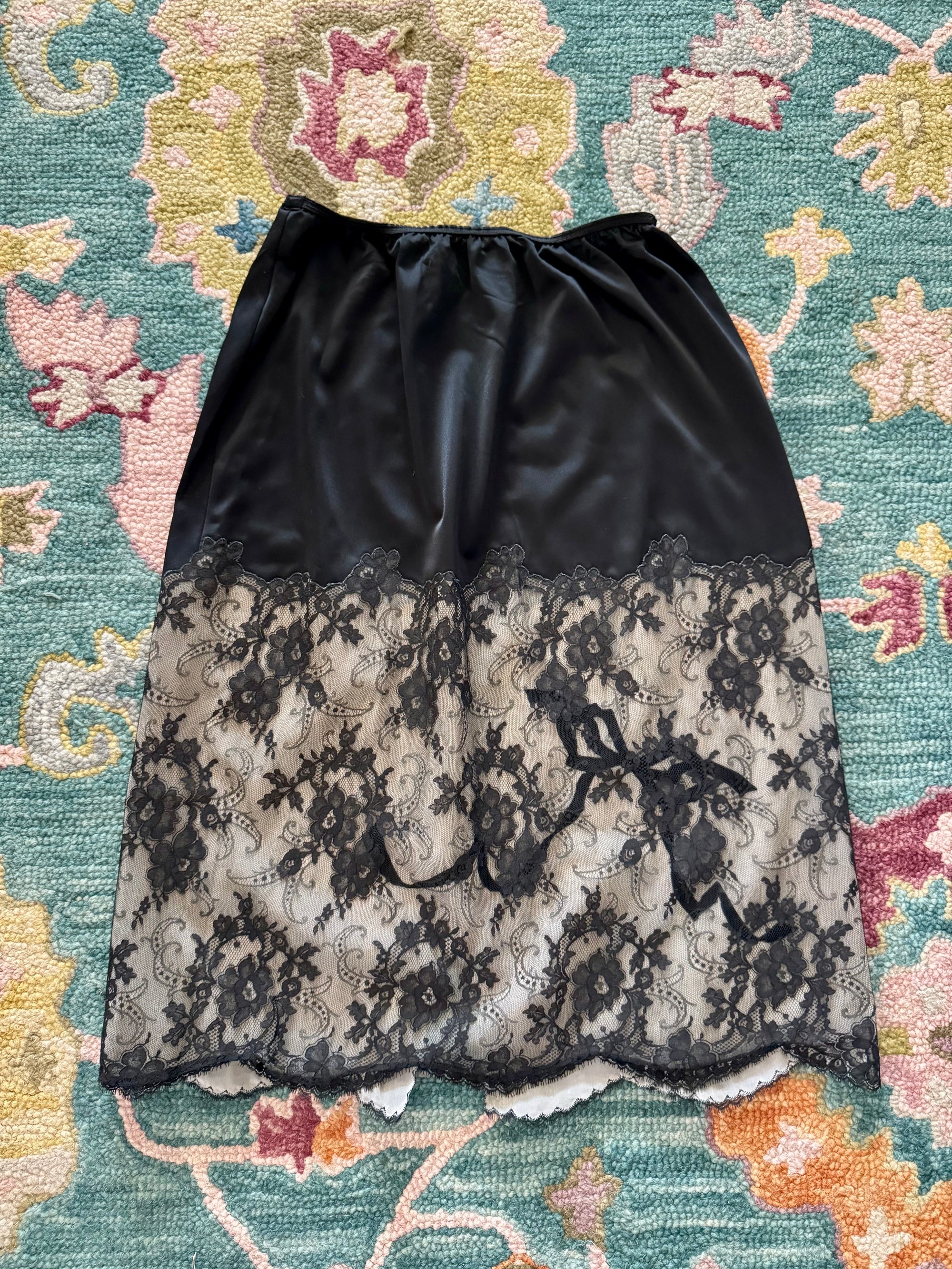 60s Saks Embroidered Lace Black Half Slip