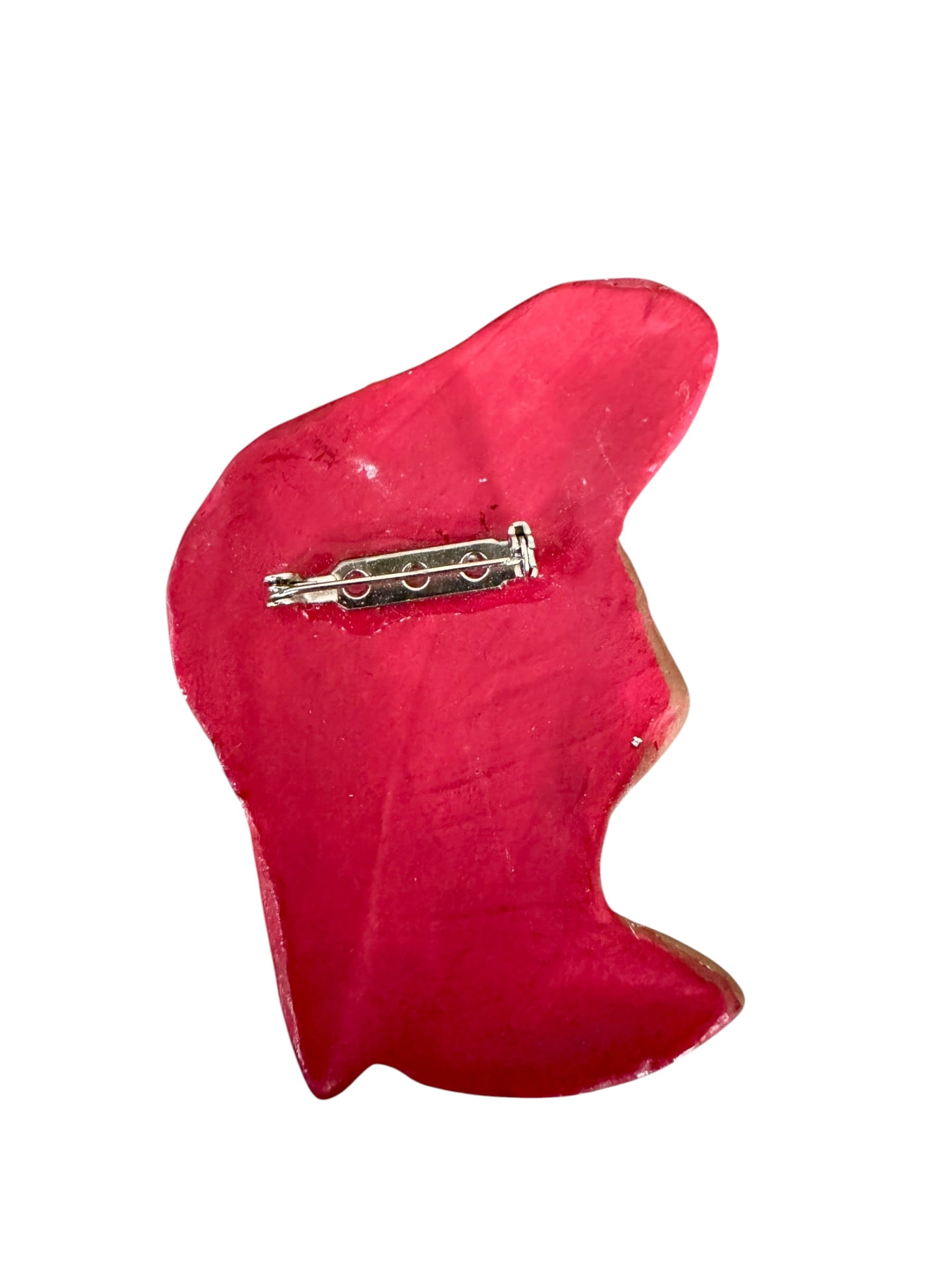 80s Red Hat Handmade Black Lady Ceramic Brooch