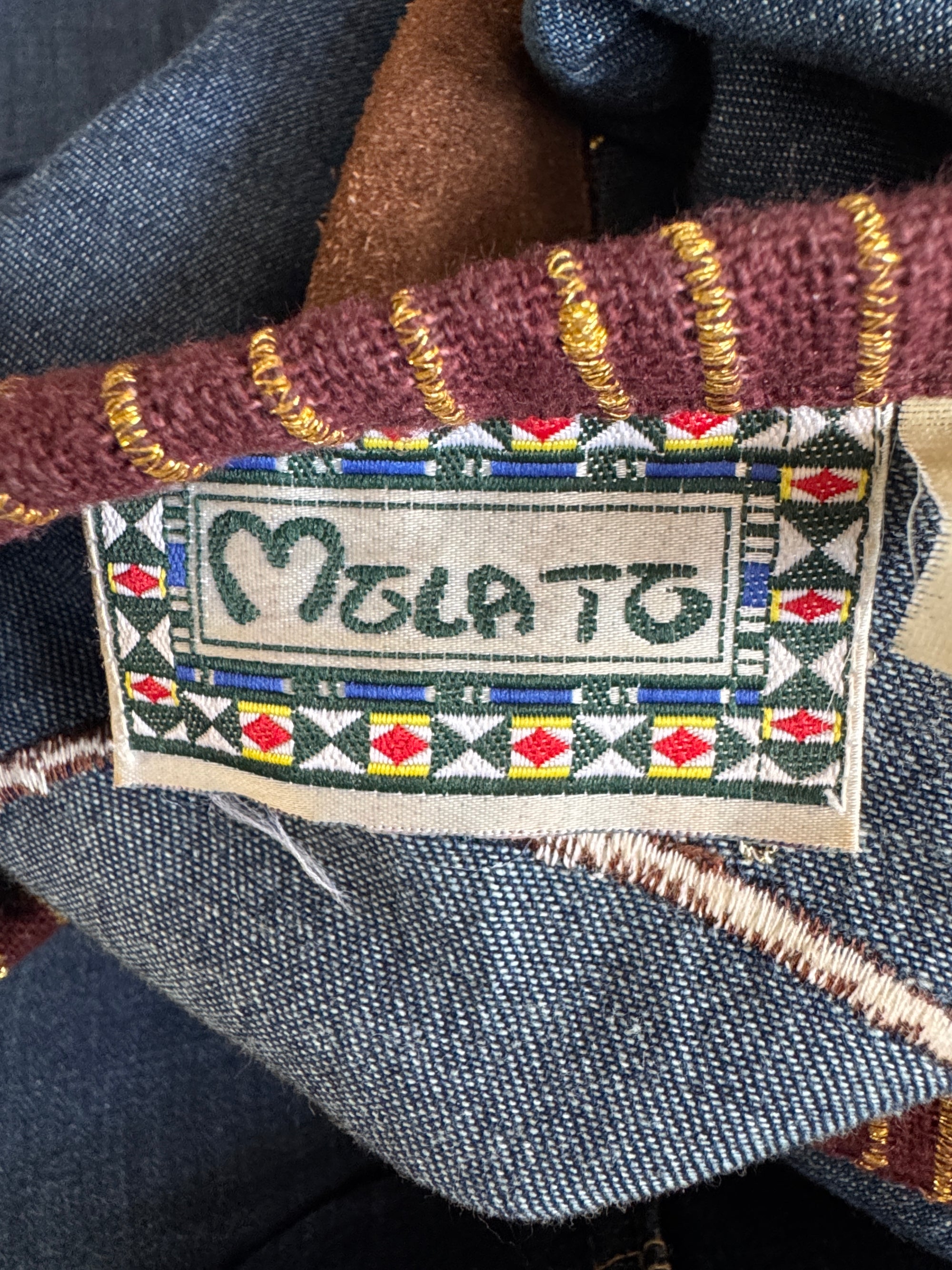 90s Molato Patchwork Denim Beaded Duster African Art Cowrie