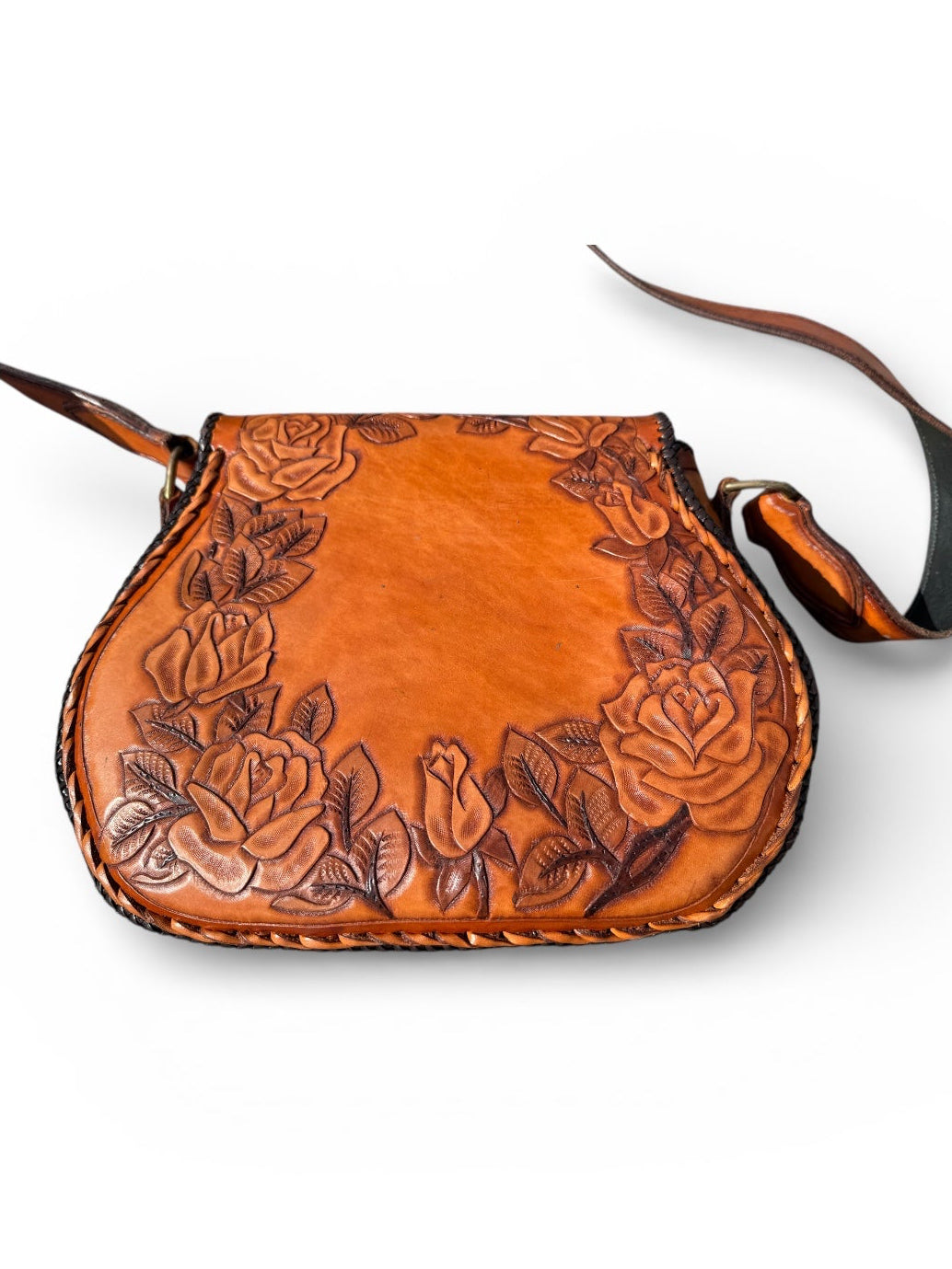 70s Hand Tooled Leather Bag Floral Satchel