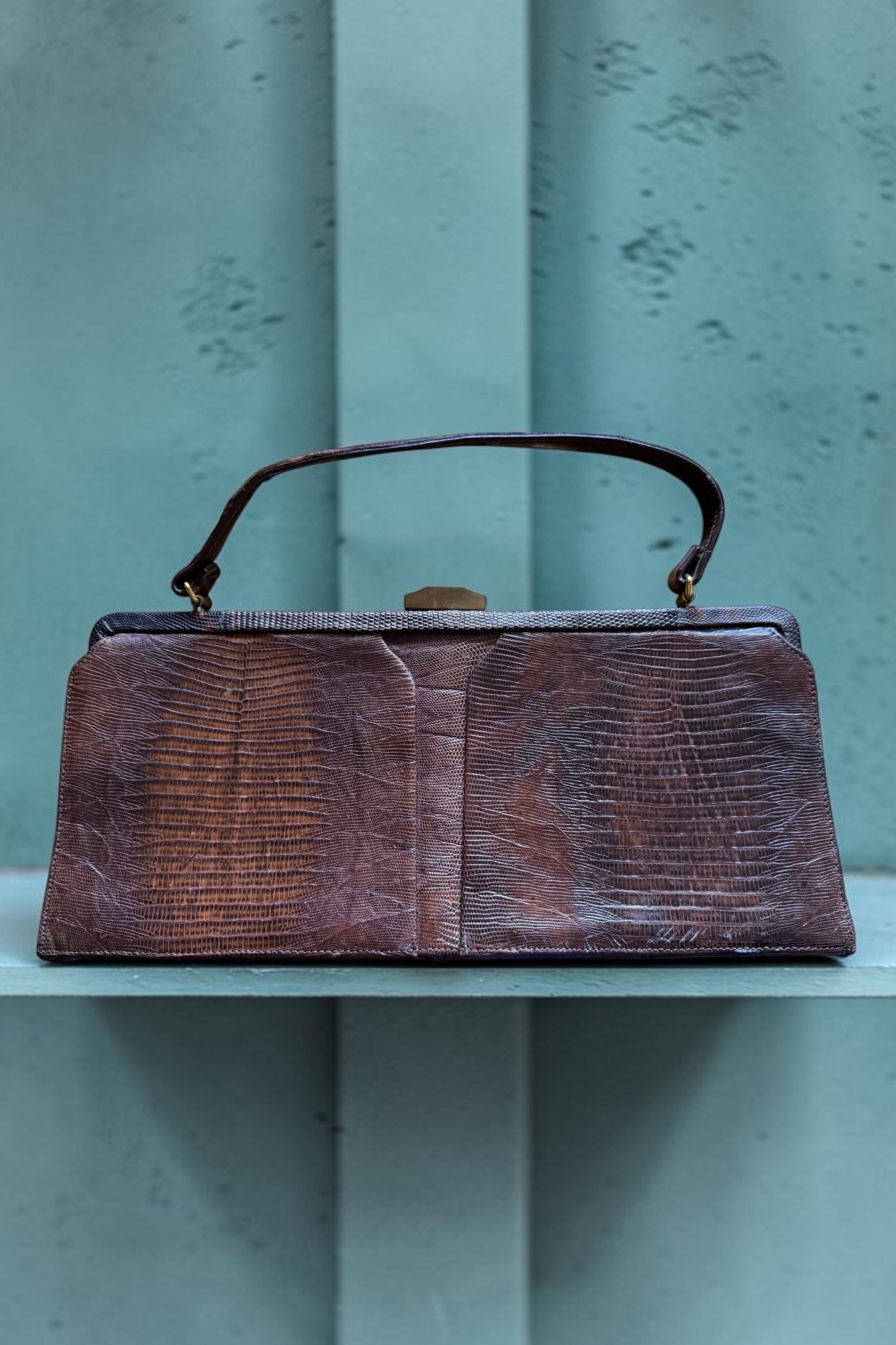 50s Palizzio Brown Lizard Top Handle Bag Reptile