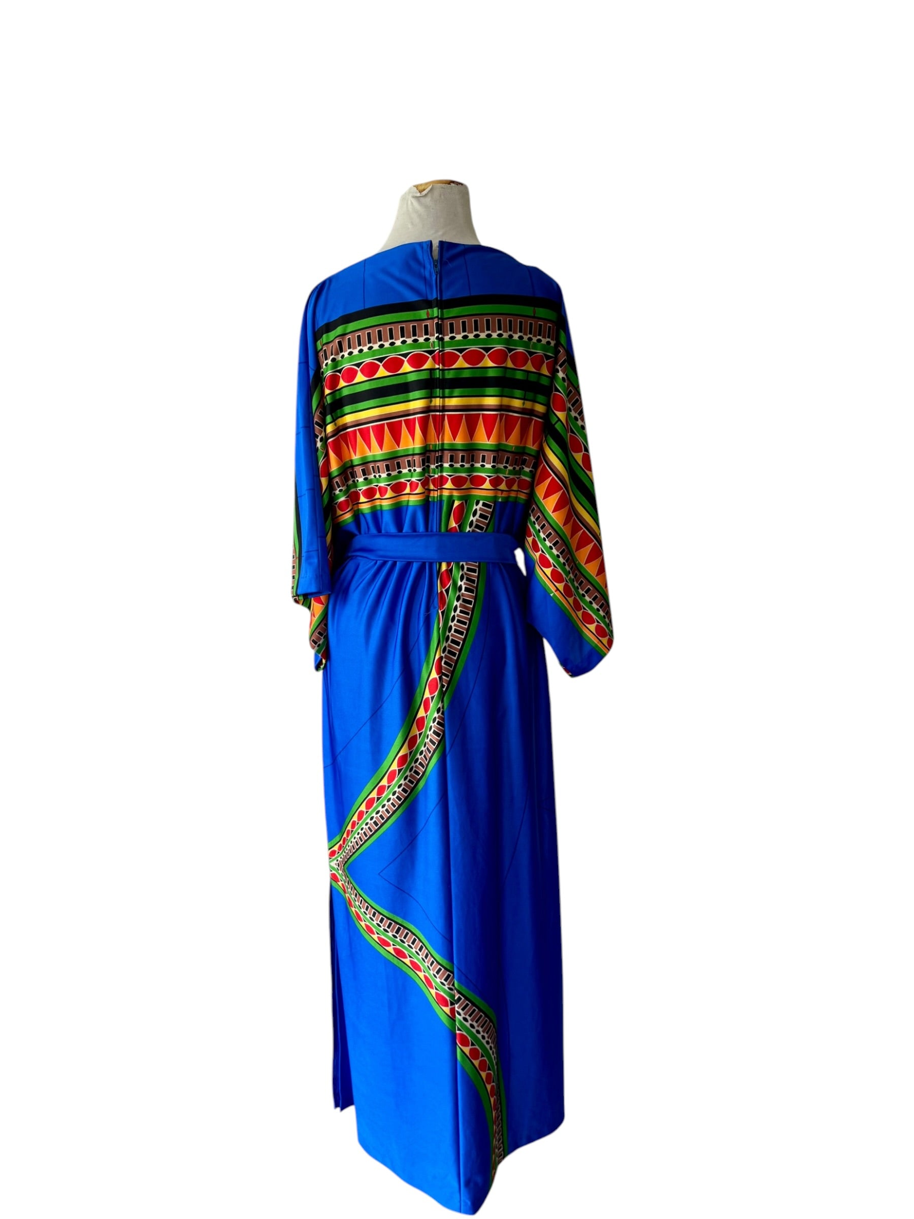 80s Malama Liberty House Blue Dashiki Hawaiian Caftan MuuMuu