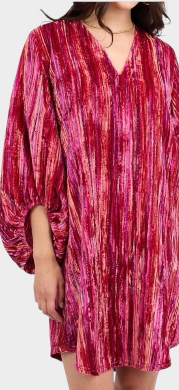 Uncle Frank Raspberry Velvet Striped Tunic Dress