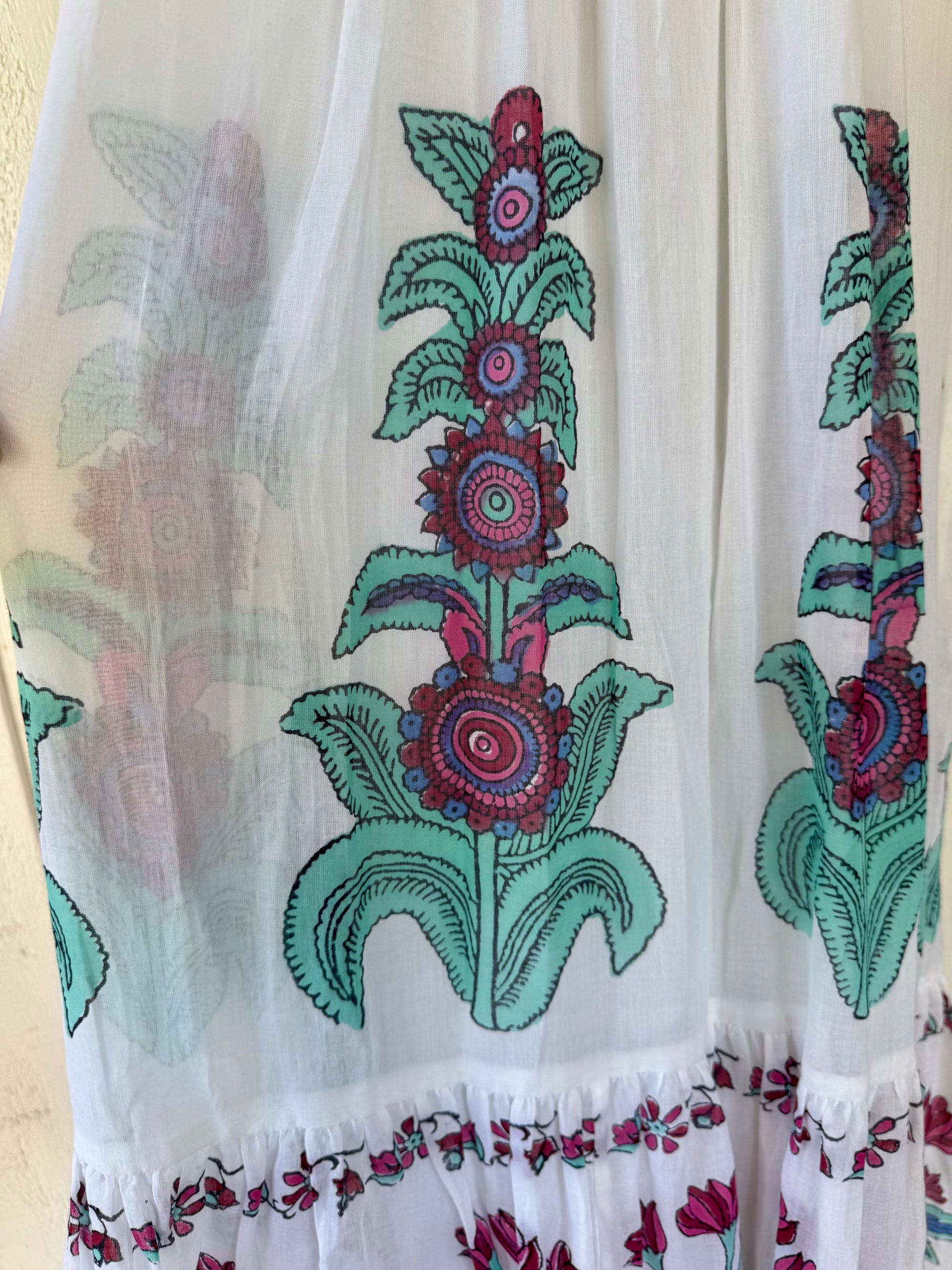 Oliphant Kokoro White Floral Block Print Maxi Dress