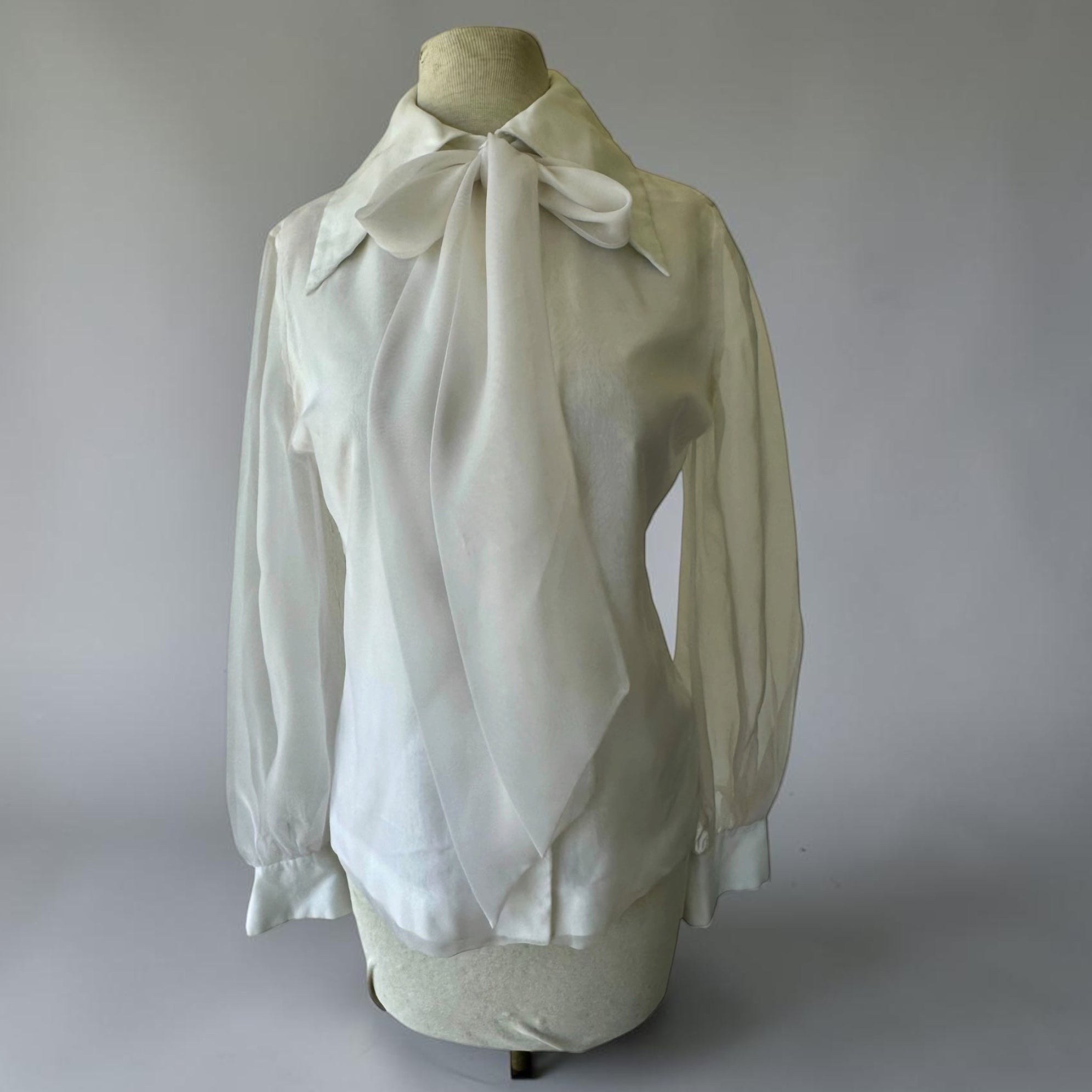60s Fashioned by Gregory White Sheer Chiffon Blouse