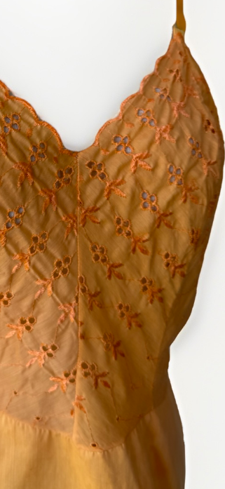 70s Orange Eyelet Lace Full Slip Sunrise Hand Dyed