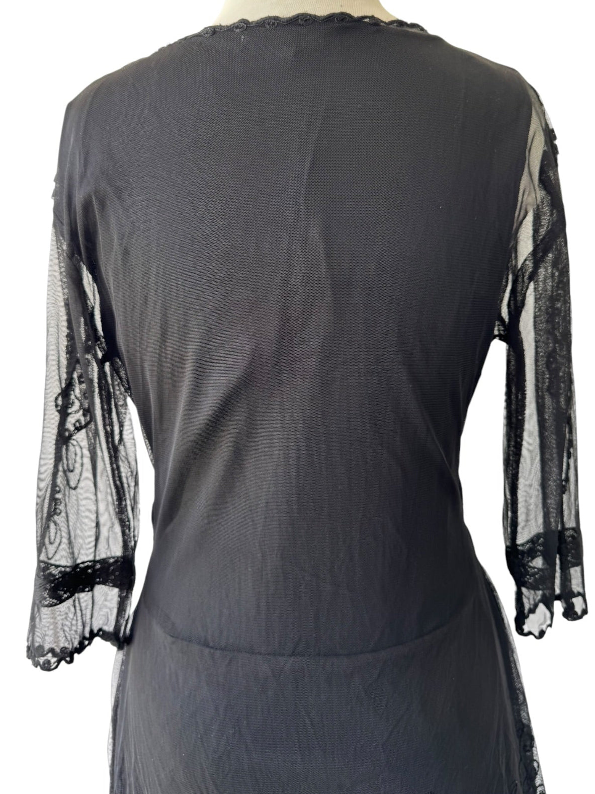 90s Nataya Black Embroidered Mesh Dress