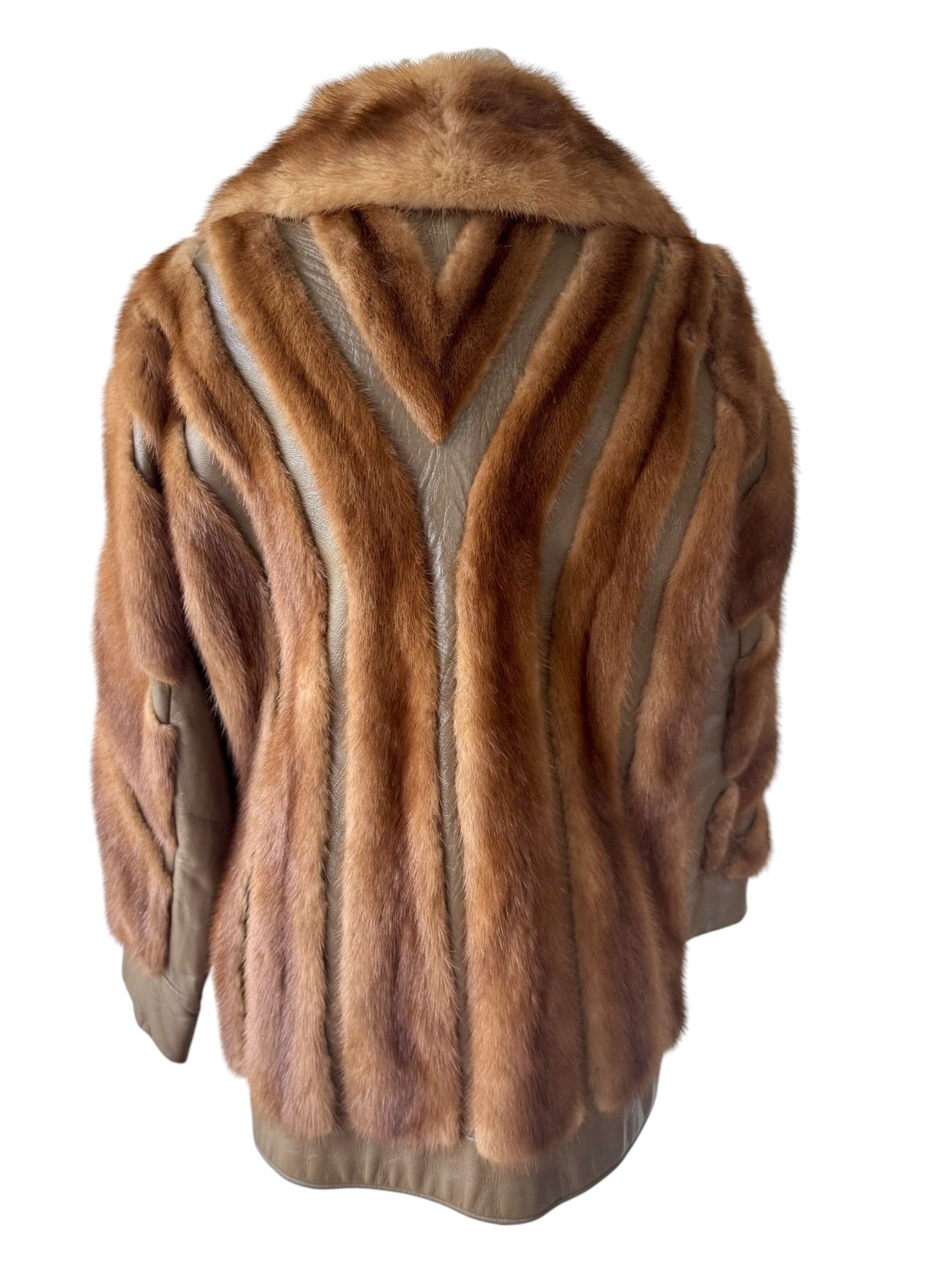 70s Mink Fur & Leather Chevron Patchwork Coat Brown Jacket