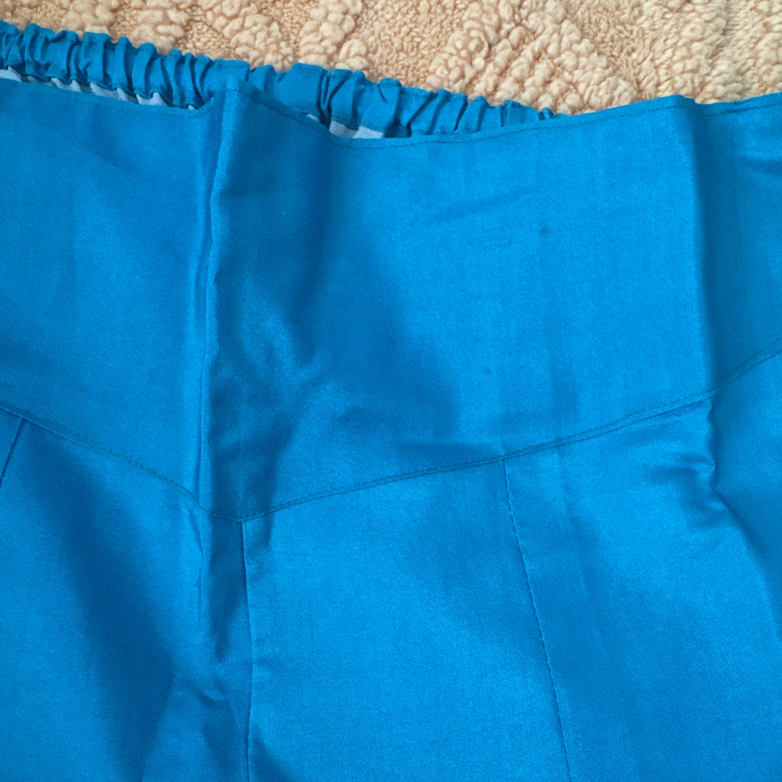 80s Teal Asian Floral Pongee Wide Leg Palazzo Ankle Pants Lounge