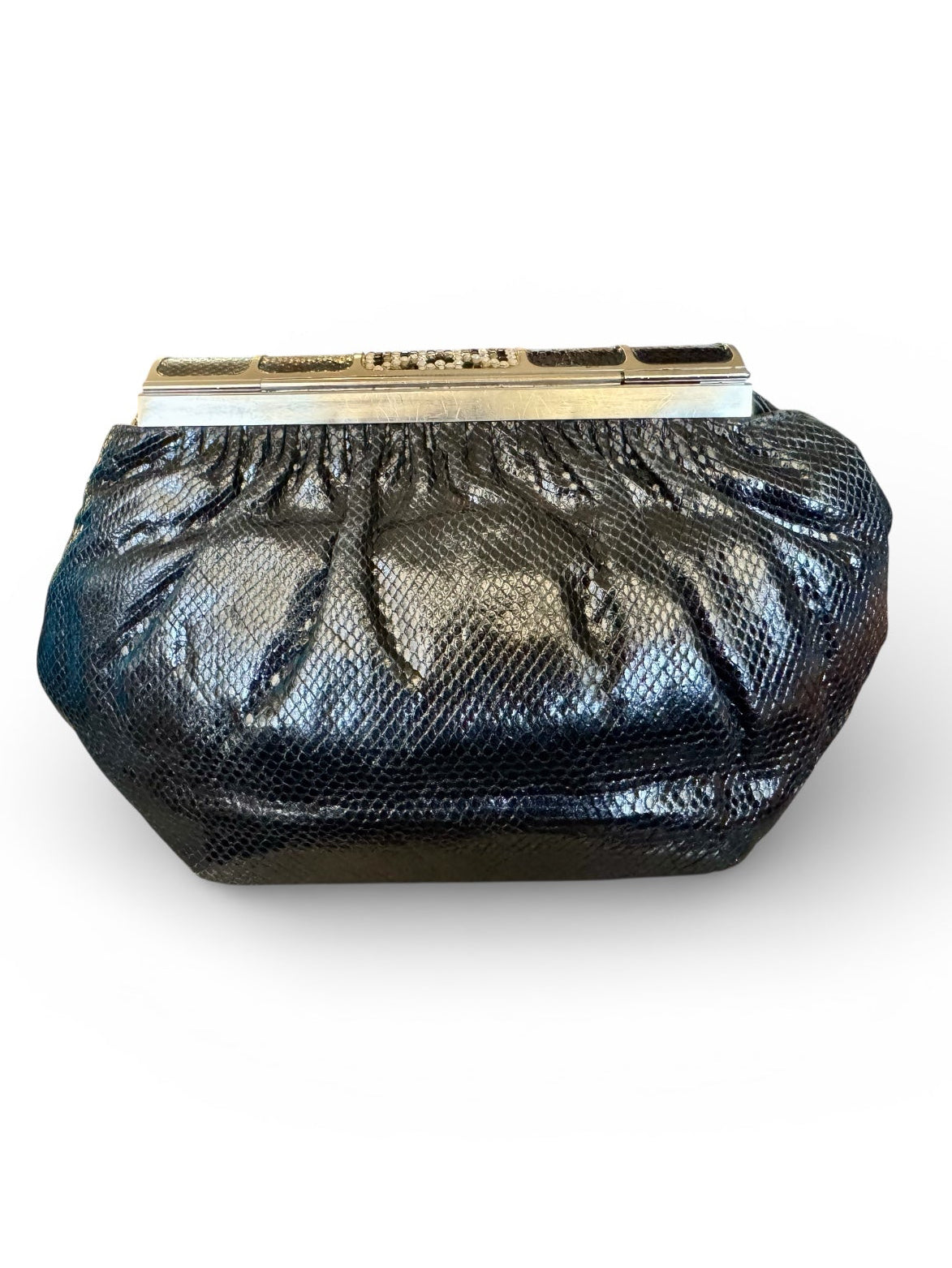 80s Finesse La Model Black Snakeskin Shoulder Bag Rhinestones