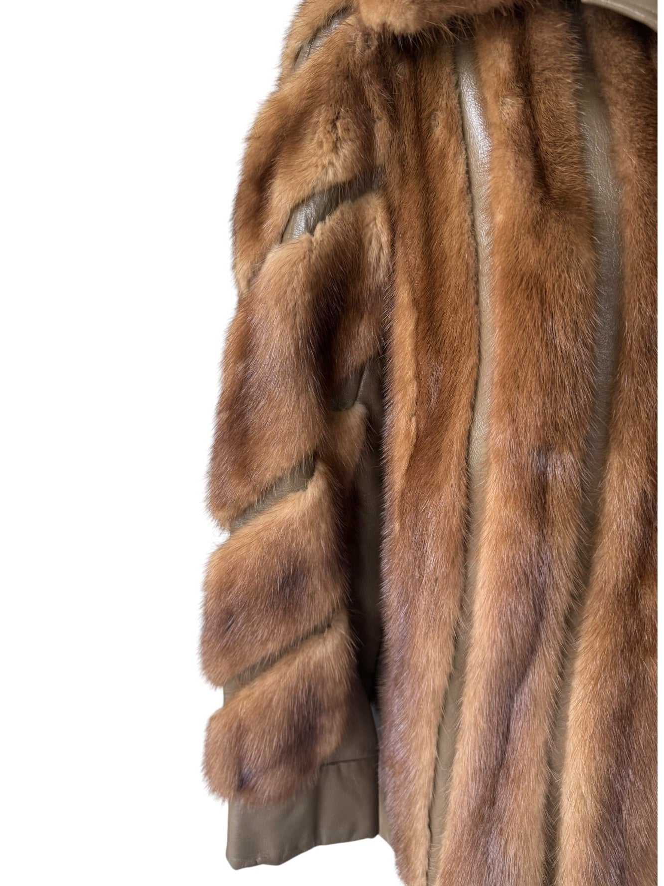 70s Mink Fur & Leather Chevron Patchwork Coat Brown Jacket