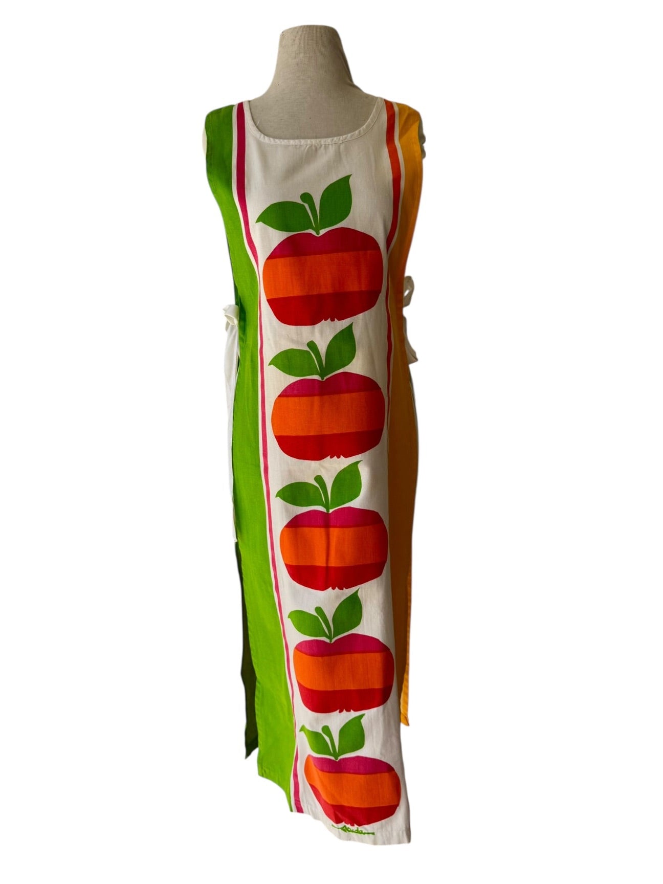 60s Bob Van Allen Scuda Apple Print Maxi Apron Dress
