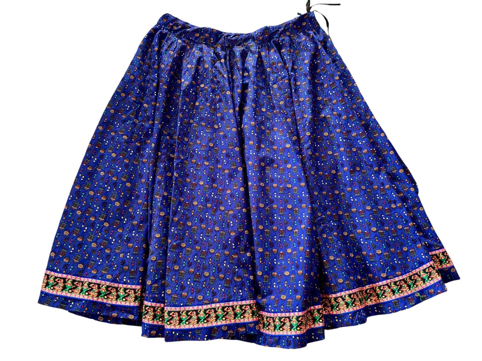 90s Handmade Purple Tribal Print Maxi Skirt Lehenga 2X Drums