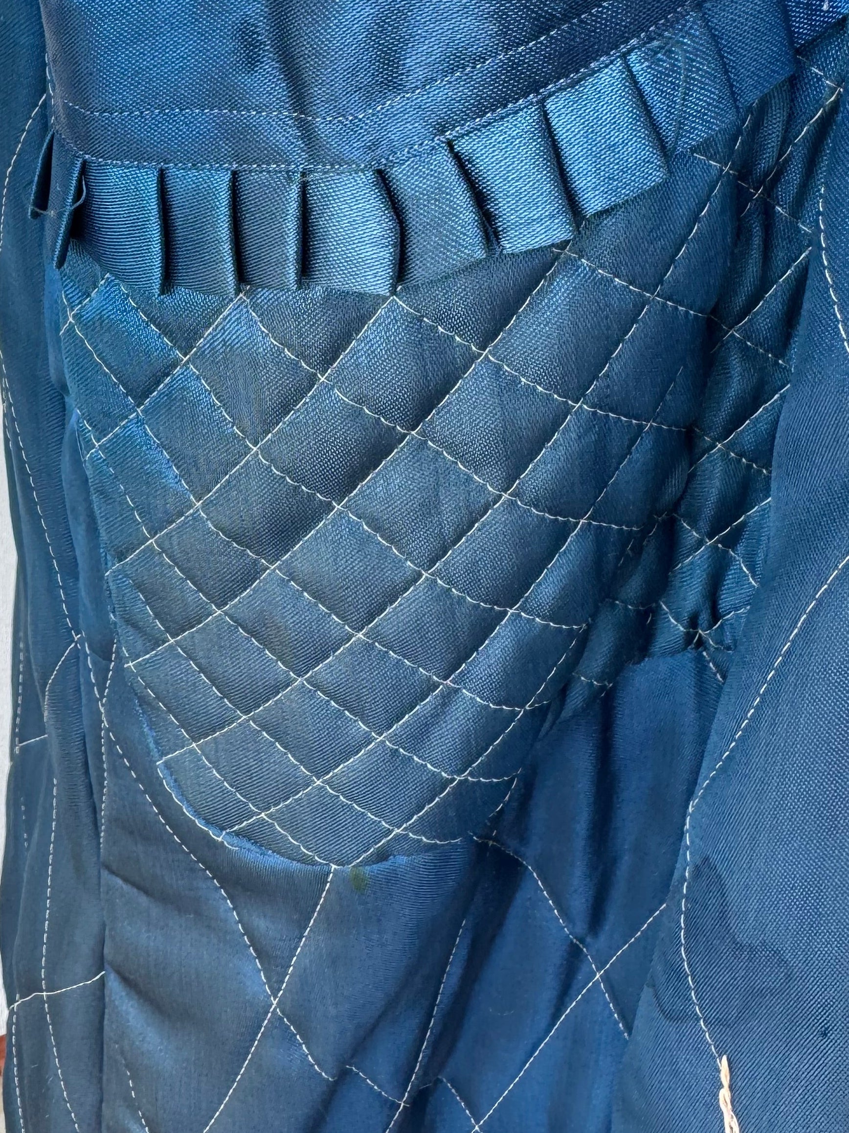 50s Silk Floral Hand Embroidered Quilted Robe Royal Blue Kimono