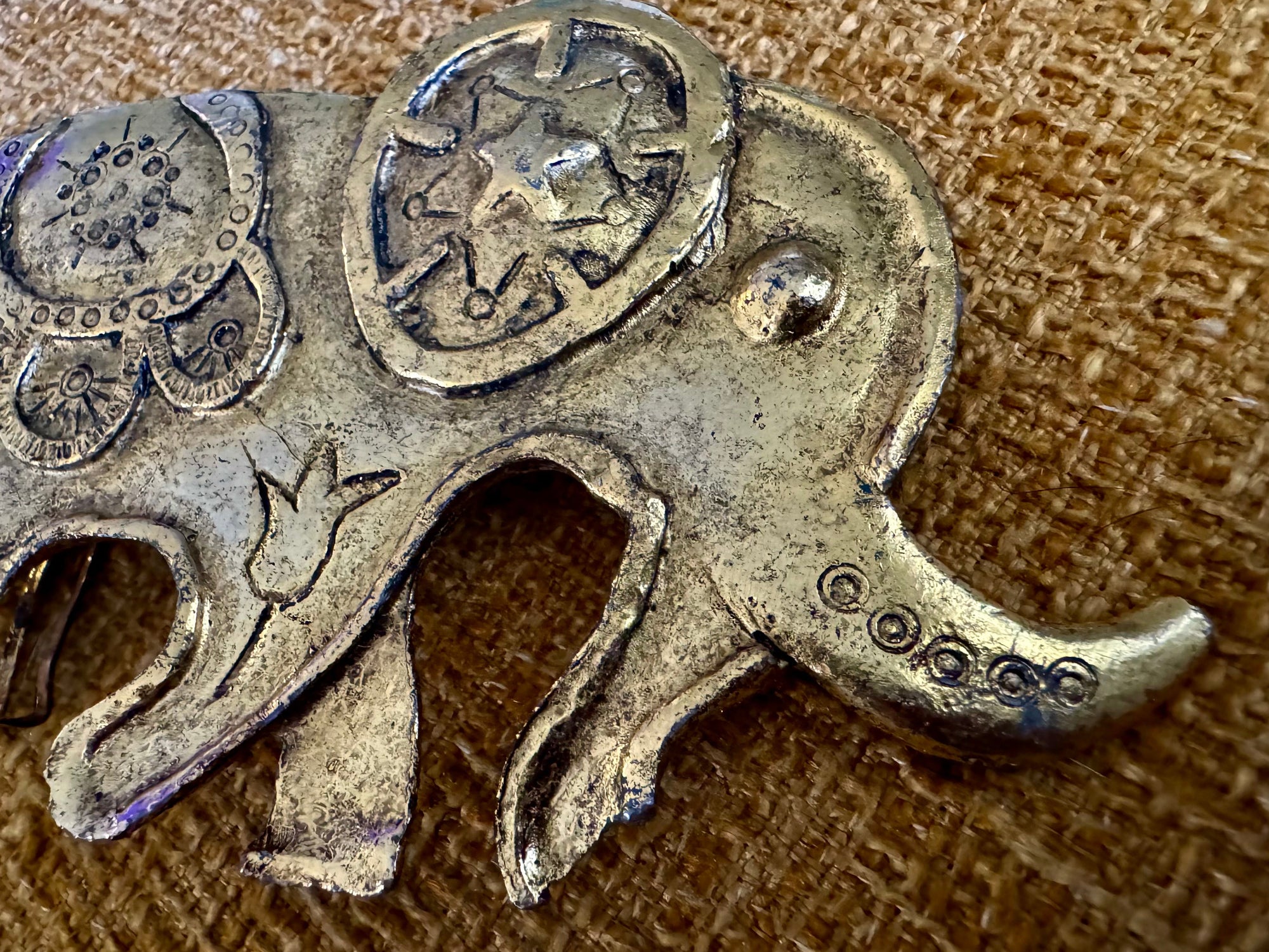 70s Elephant Belt Buckle Gold Western 5.5” Heavy Metal Large