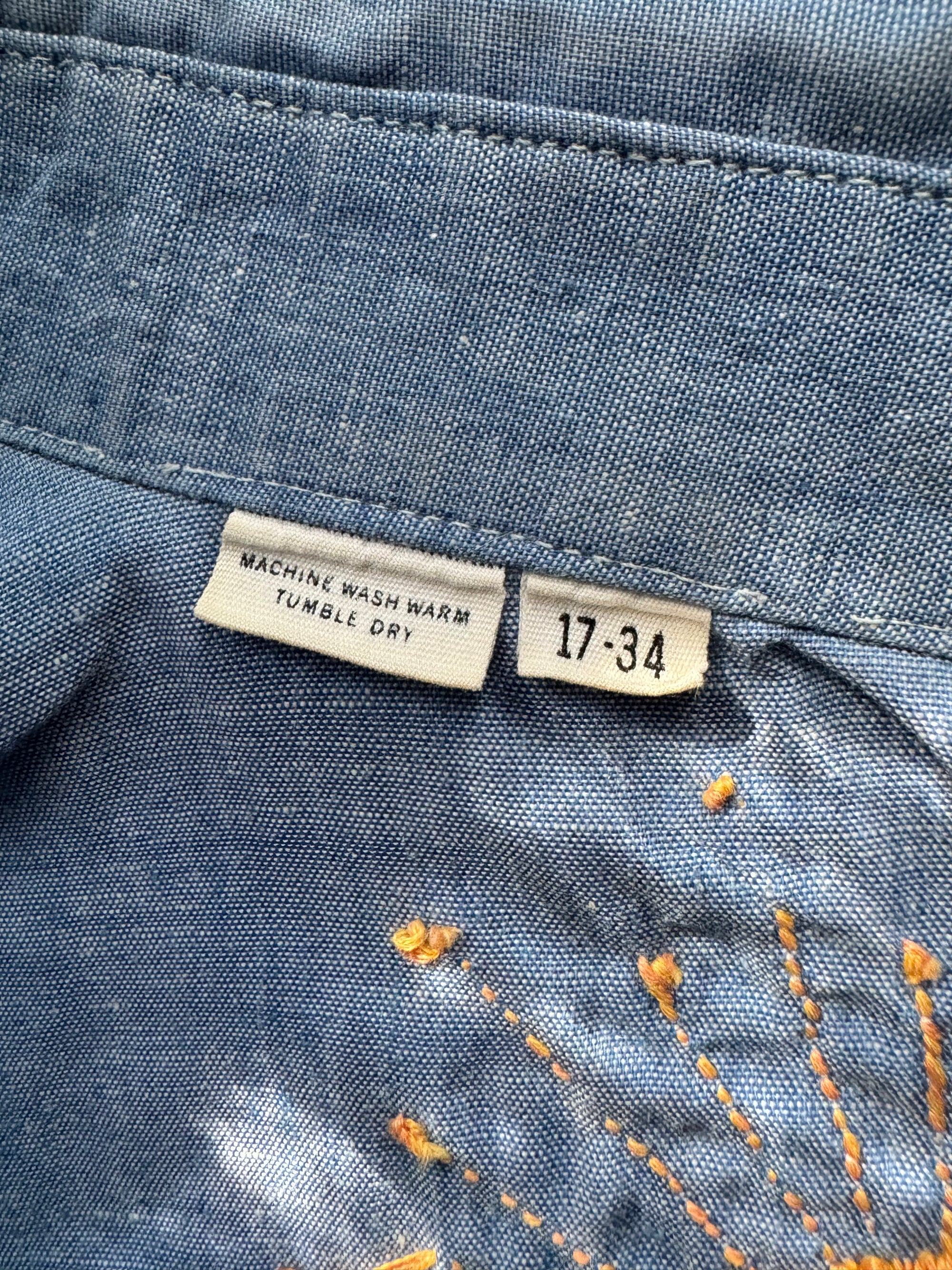 70s Sears Embroidered Chambray Pearl Snap Shirt