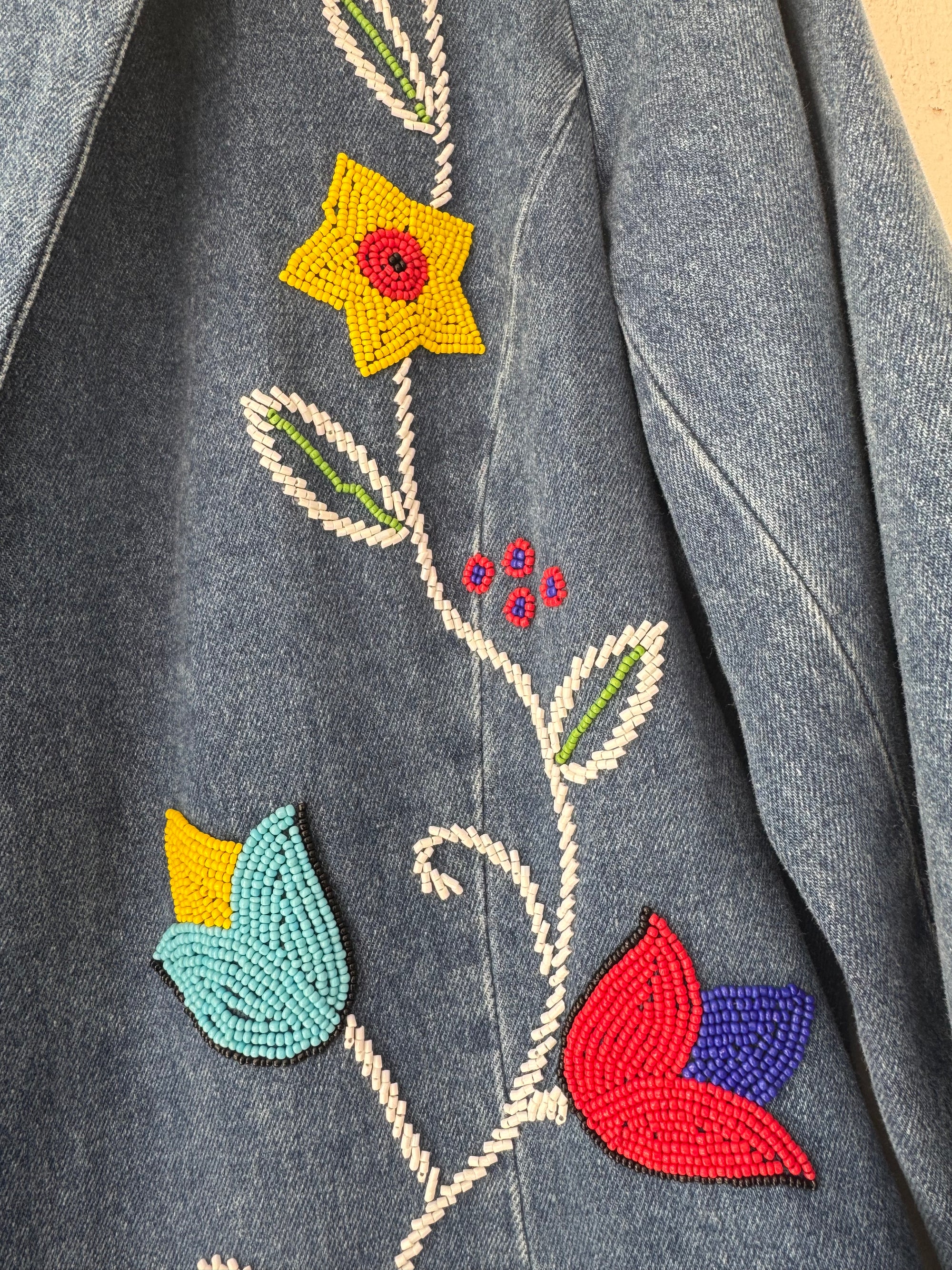 90s Ivana Floral Beaded Denim Jacket Blazer