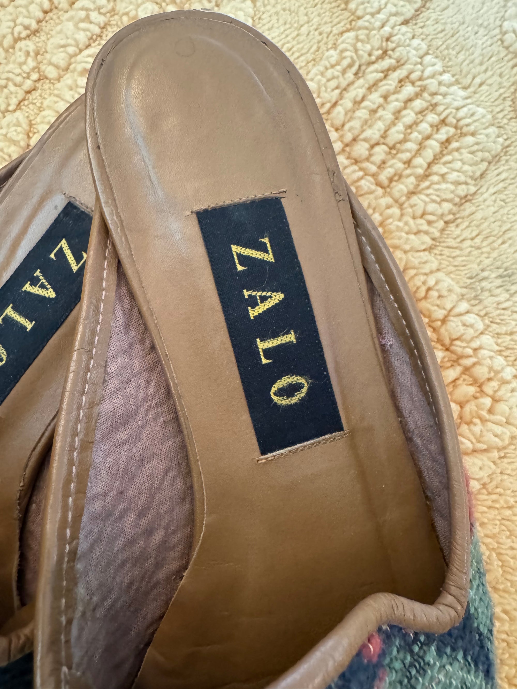 90s Zalo Needlepoint Tapestry Floral Mules Flats Sz 8 Cottage 80s