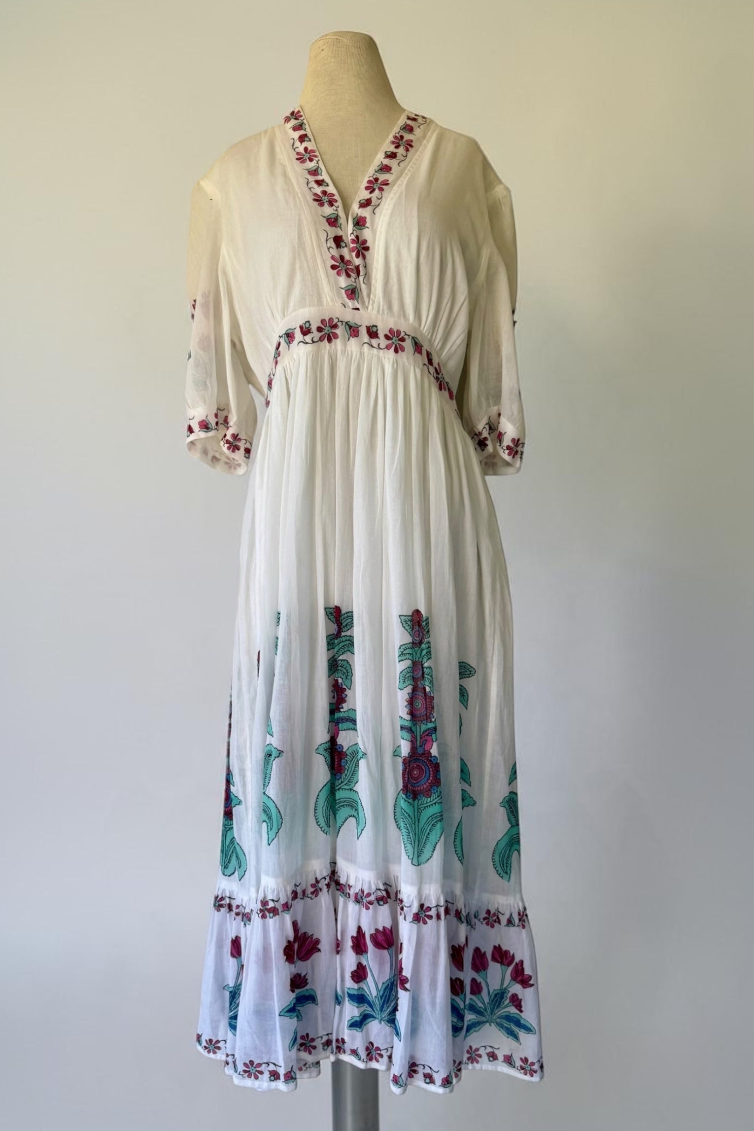 Oliphant Kokoro White Floral Block Print Maxi Dress