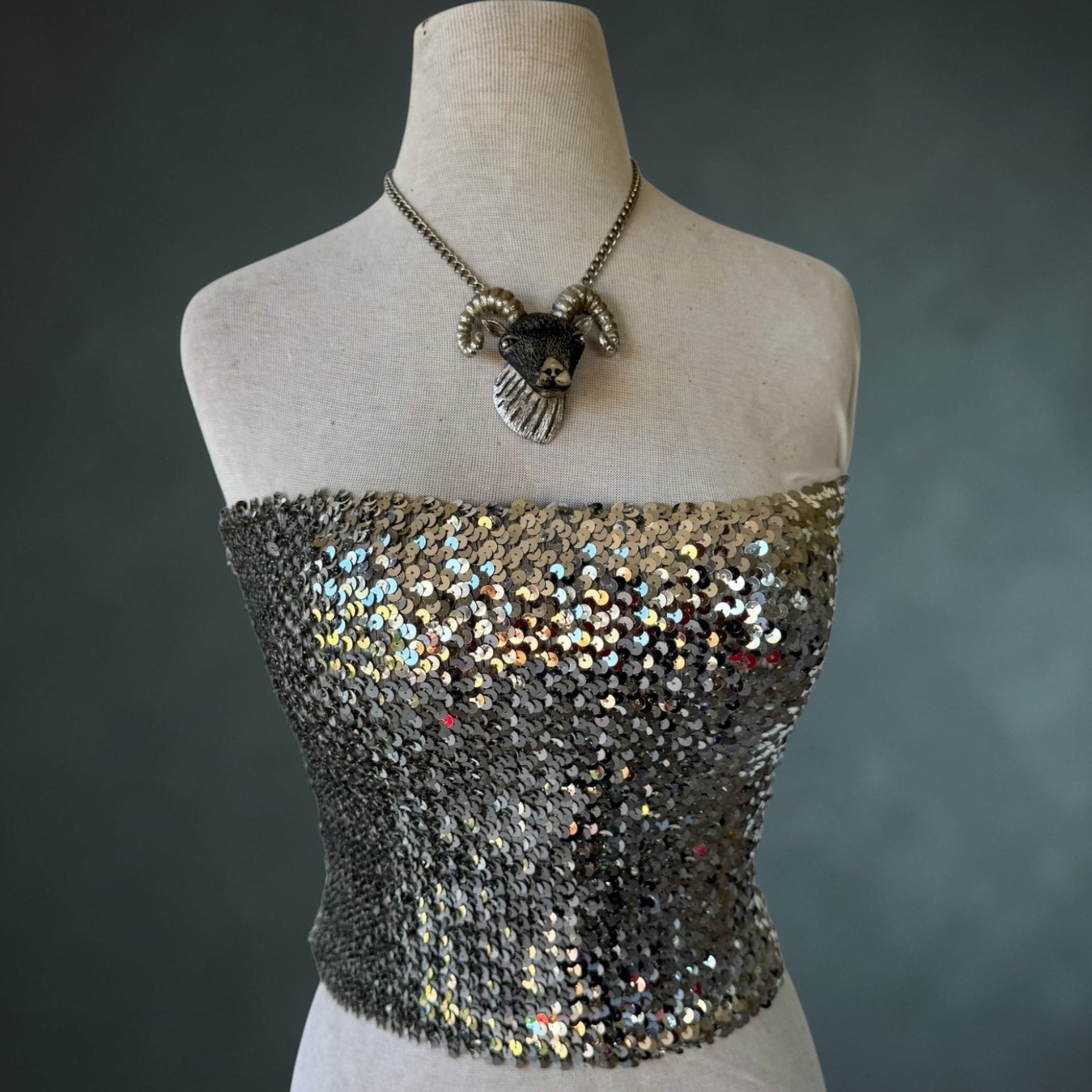 70s Silver Sequin Tube Top
