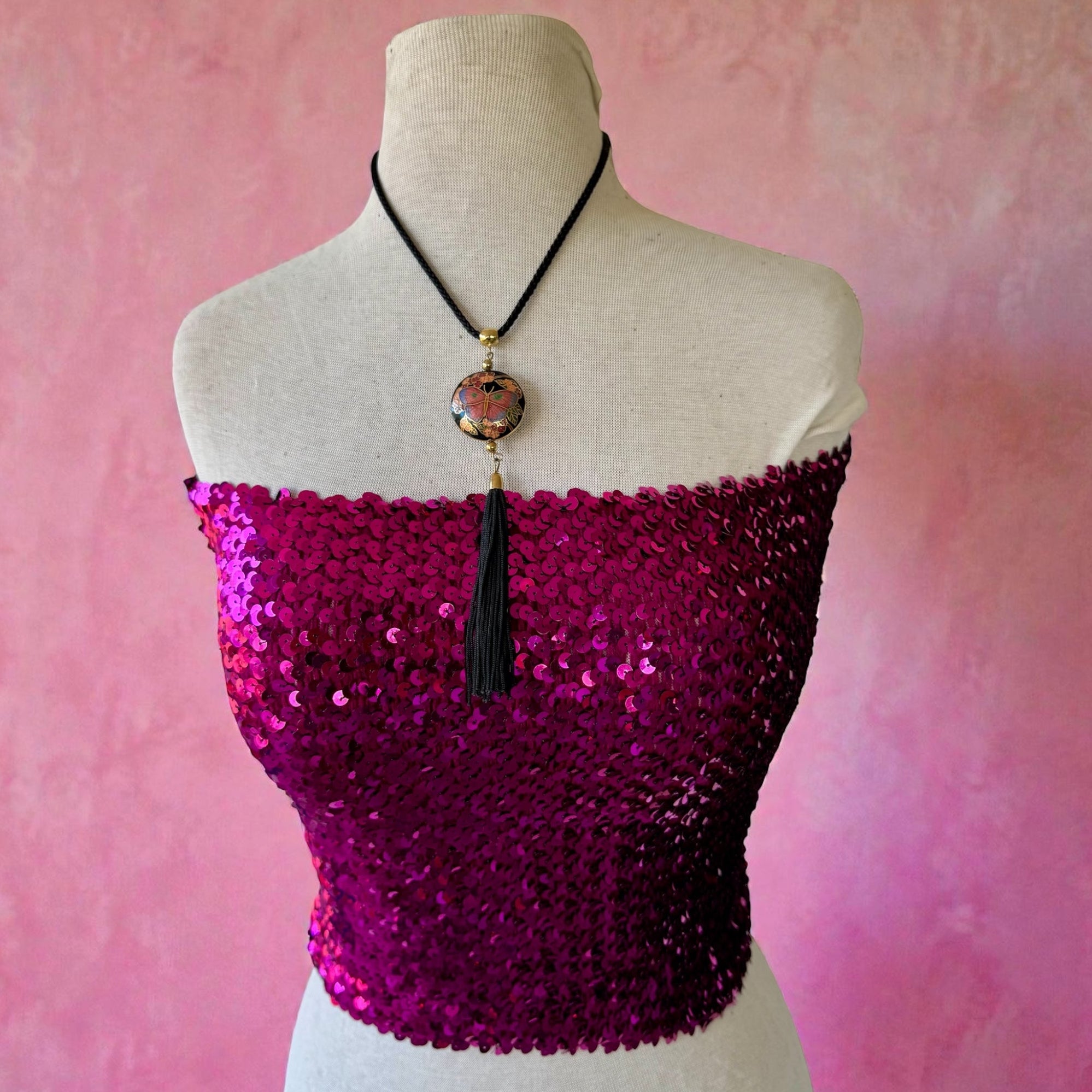 70s Magenta Sequin Tube Top