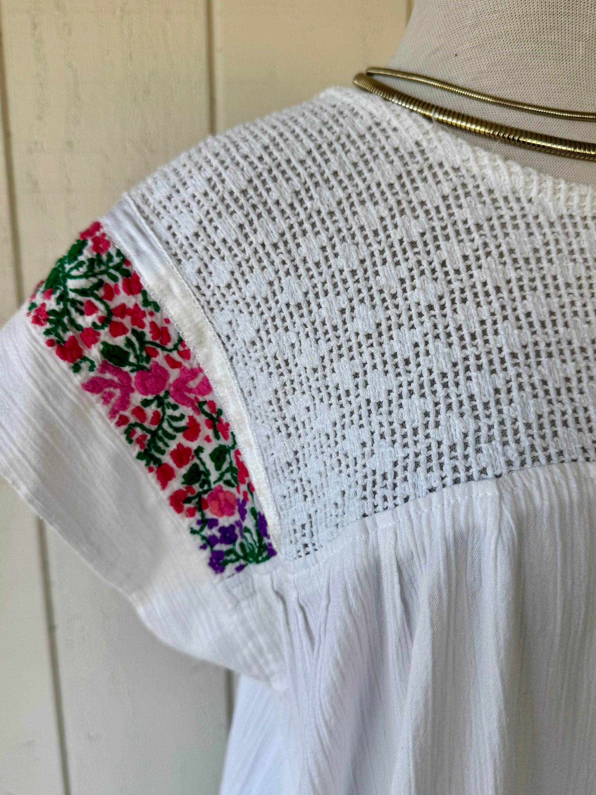 70s Embroidered San Antonino Deshilado Mexican Caftan