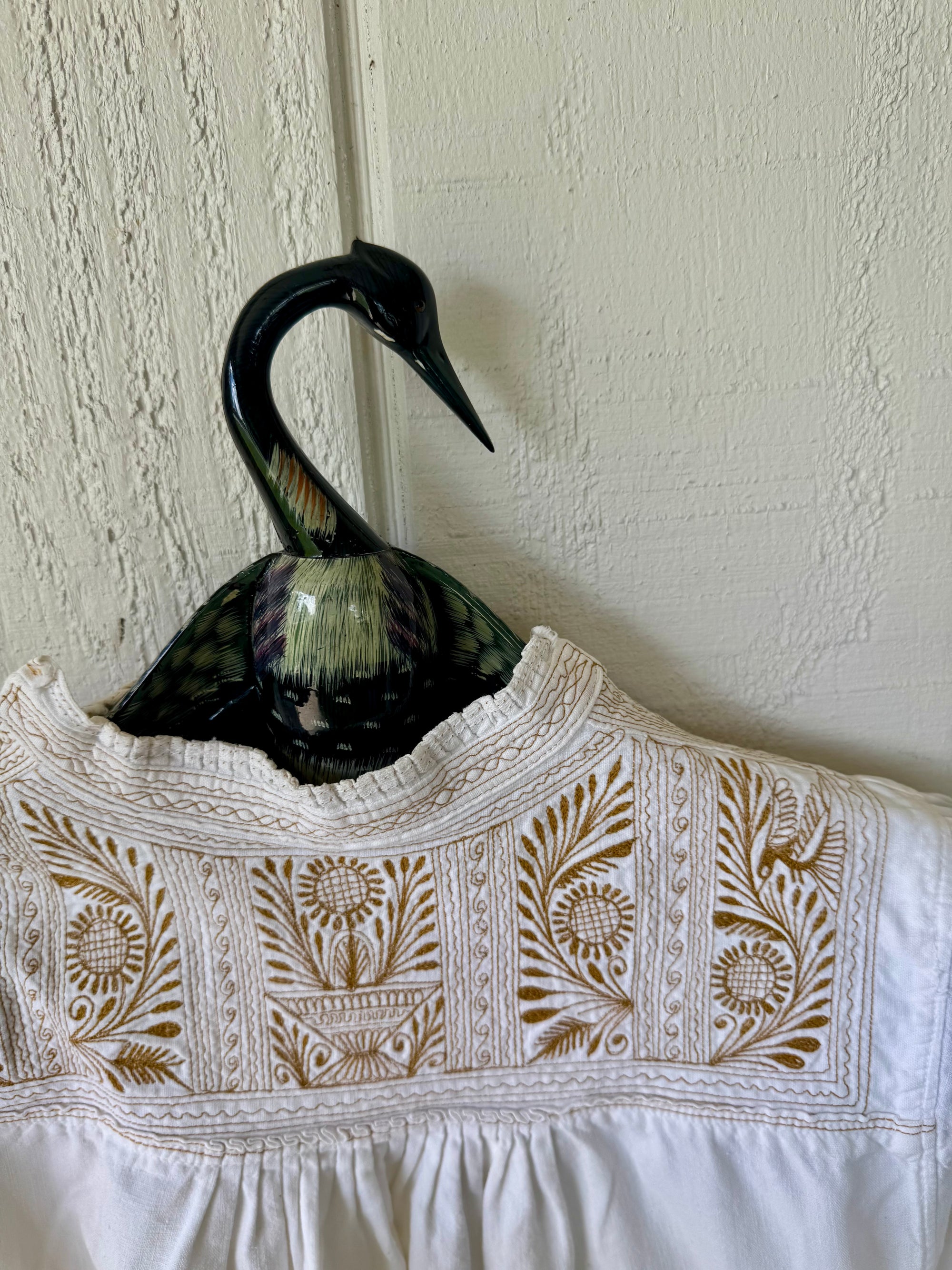 60s Handmade Embroidered White Tunic Peasant Top
