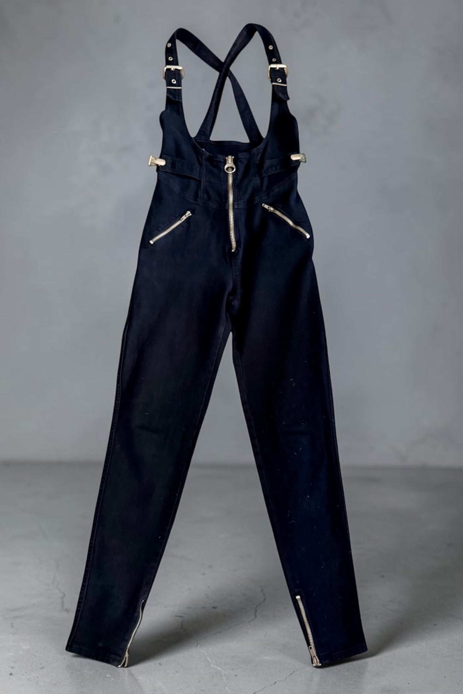 90s Parasuco Black Denim Skinny Overalls Jumpsuit Y2k
