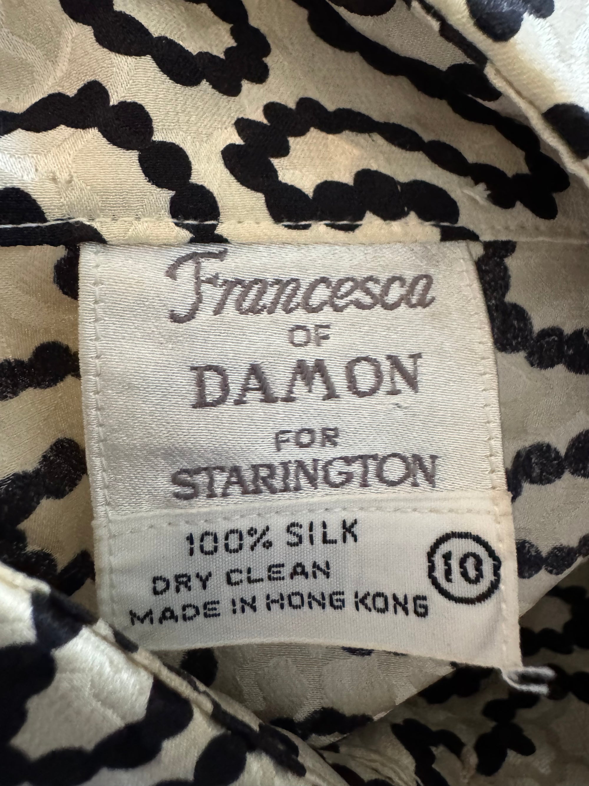 80s Francesca of Damon Silk Pearl Print Blouse Sz 10 Dolman Pleats
