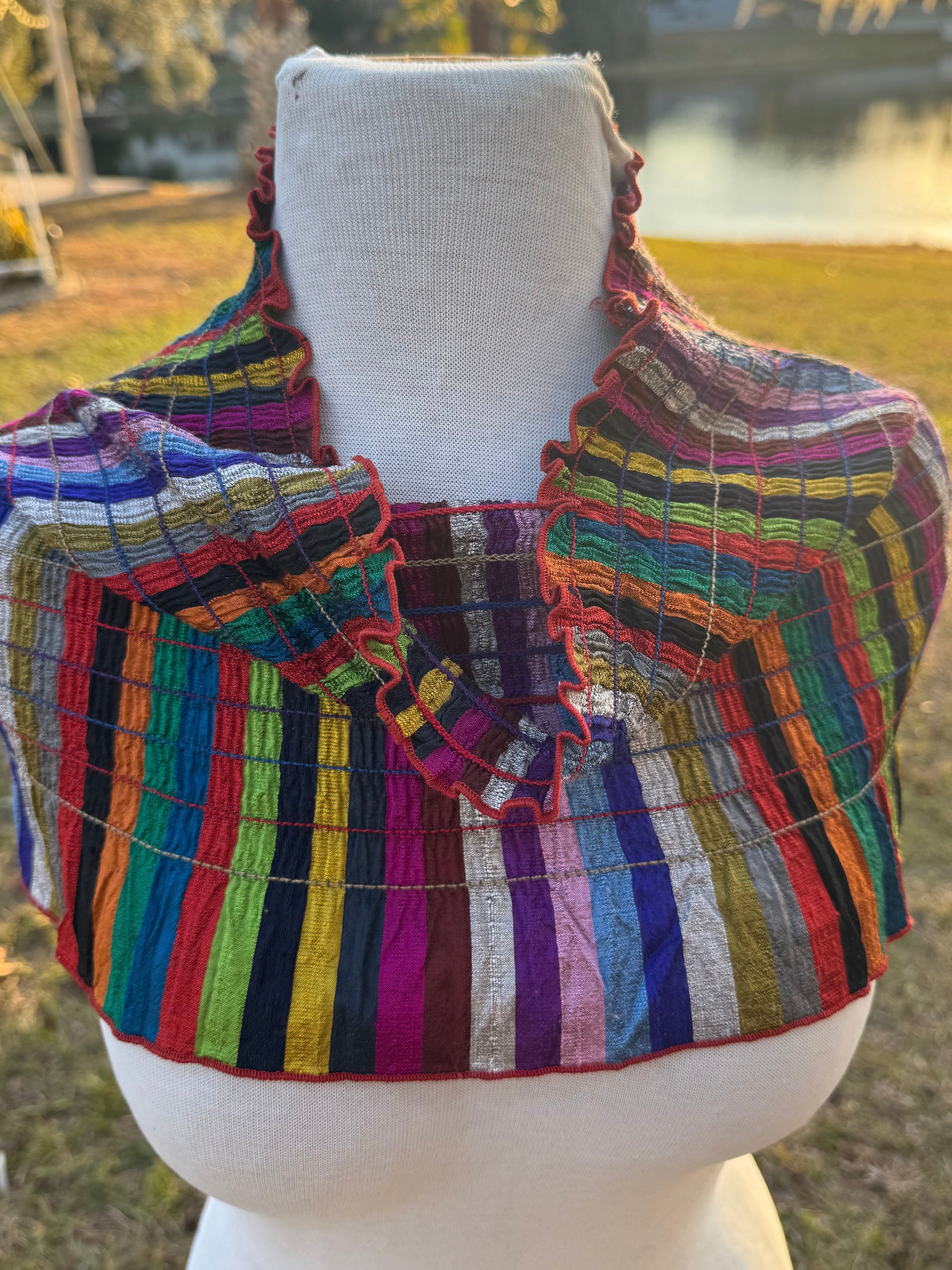 70s Ray Strauss Raw Silk Rainbow Stripe Tube Top