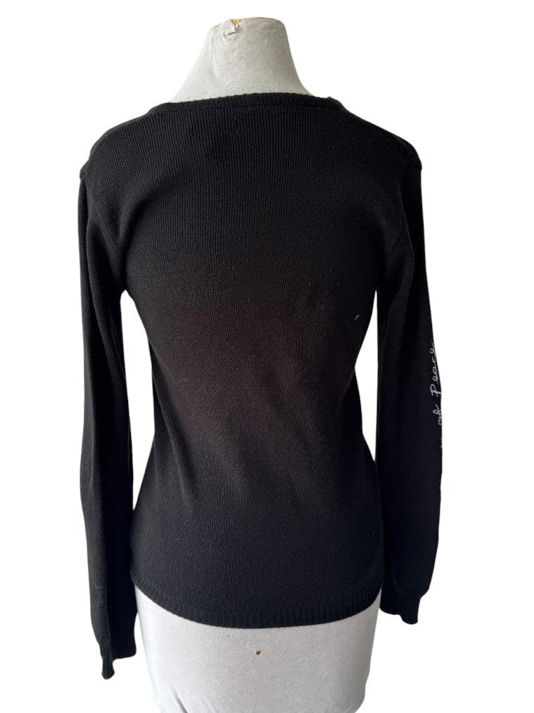 70s Cyn Les Black Turtle Dove Embroidered Peace Sweater