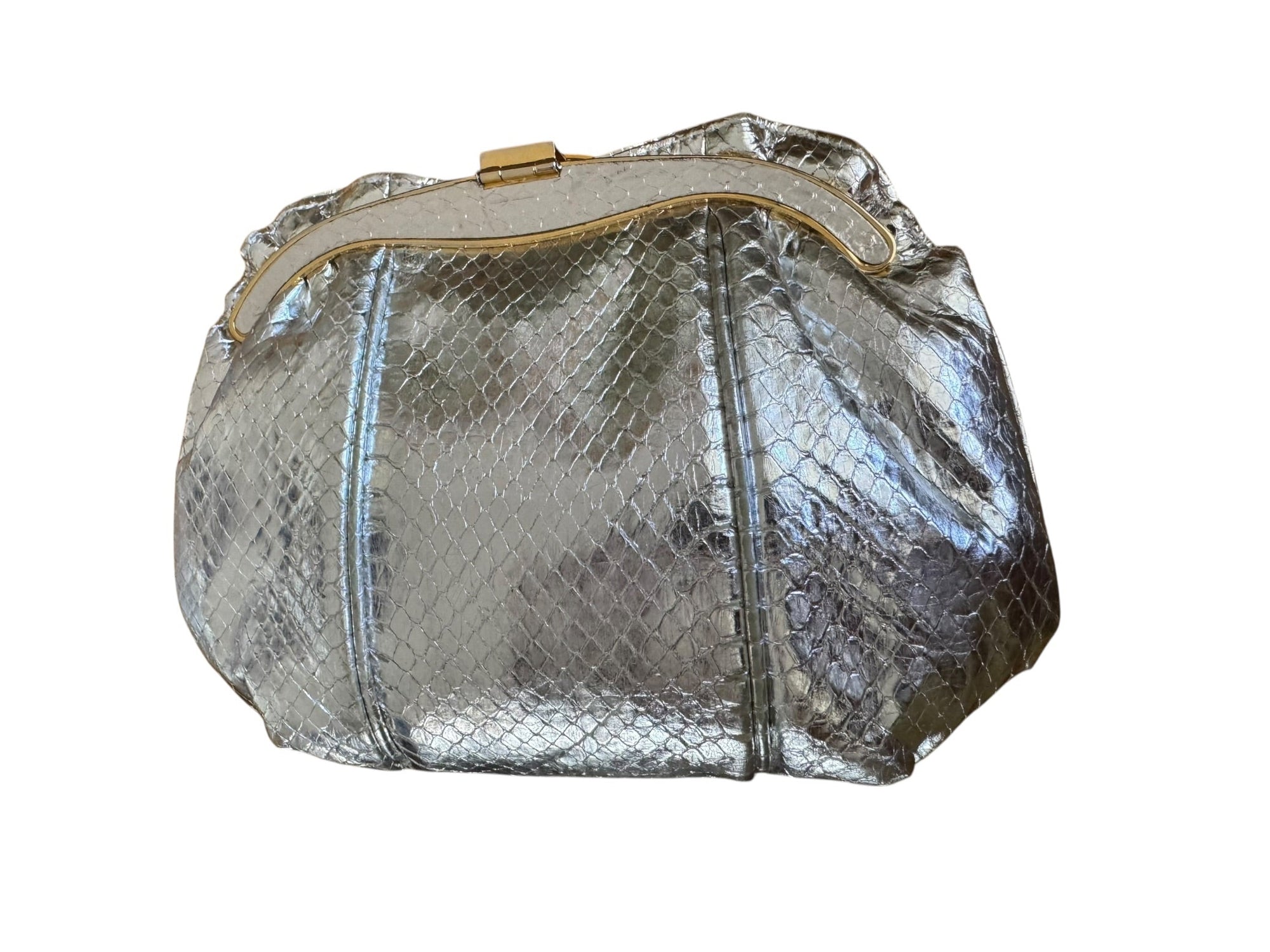 80s Bellini Collection Silver Metallic Lizard Rhinestone Clutch Bag