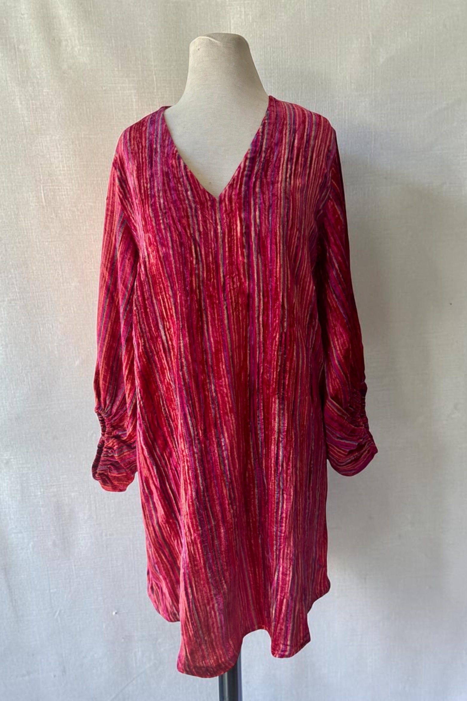 Uncle Frank Raspberry Velvet Striped Tunic Dress