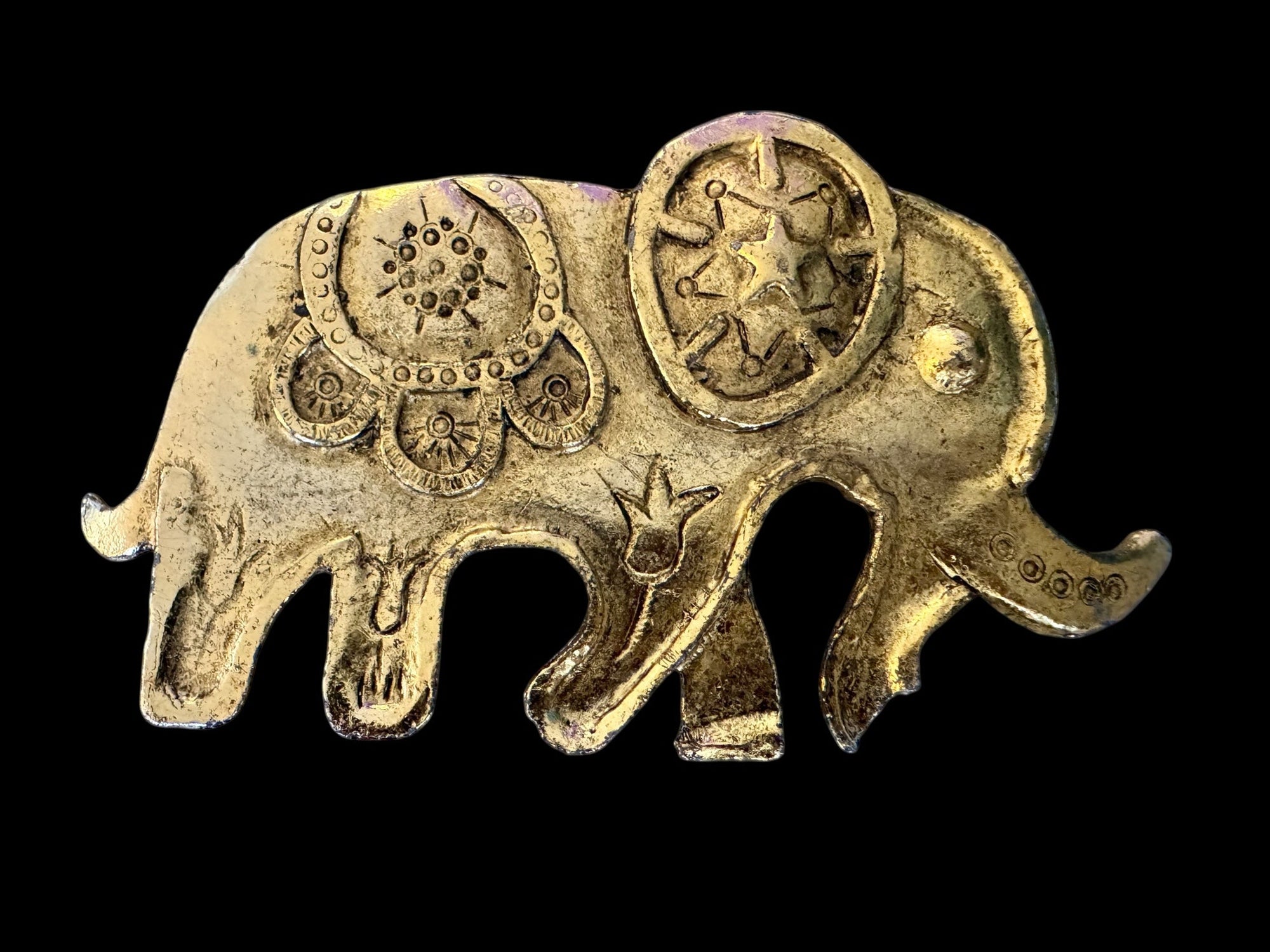 70s Elephant Belt Buckle Gold Western 5.5” Heavy Metal Large