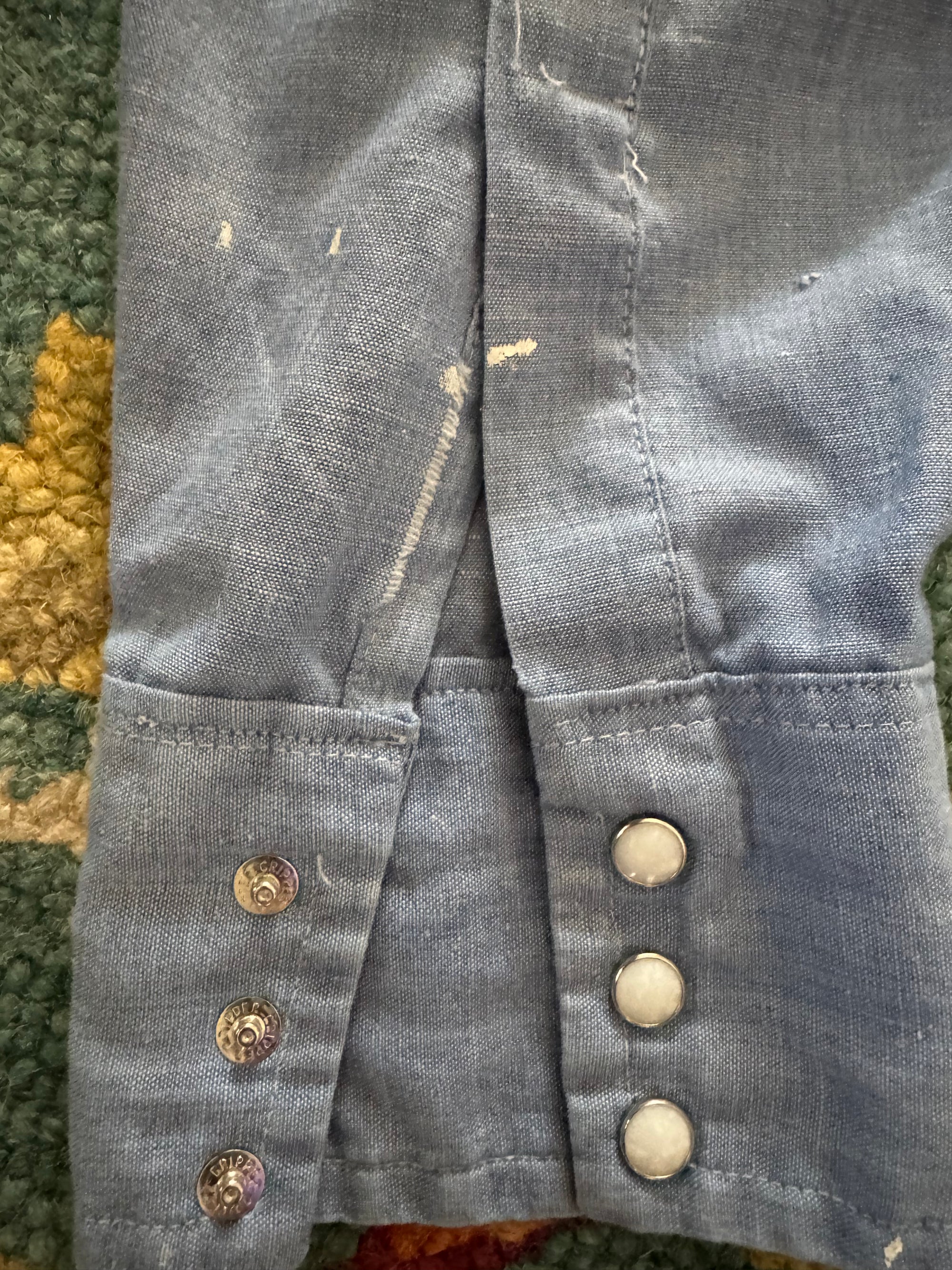 70s Sears Embroidered Chambray Pearl Snap Shirt