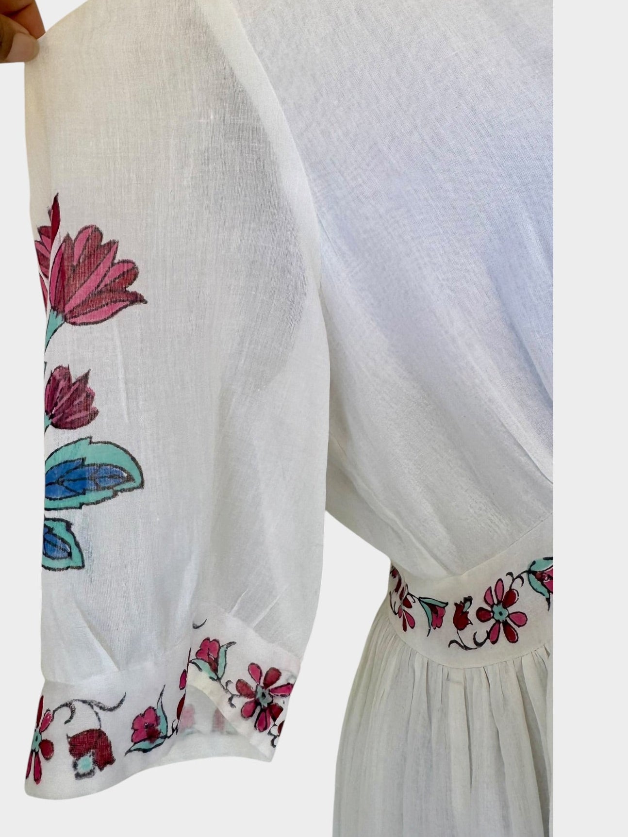 Oliphant Kokoro White Floral Block Print Maxi Dress