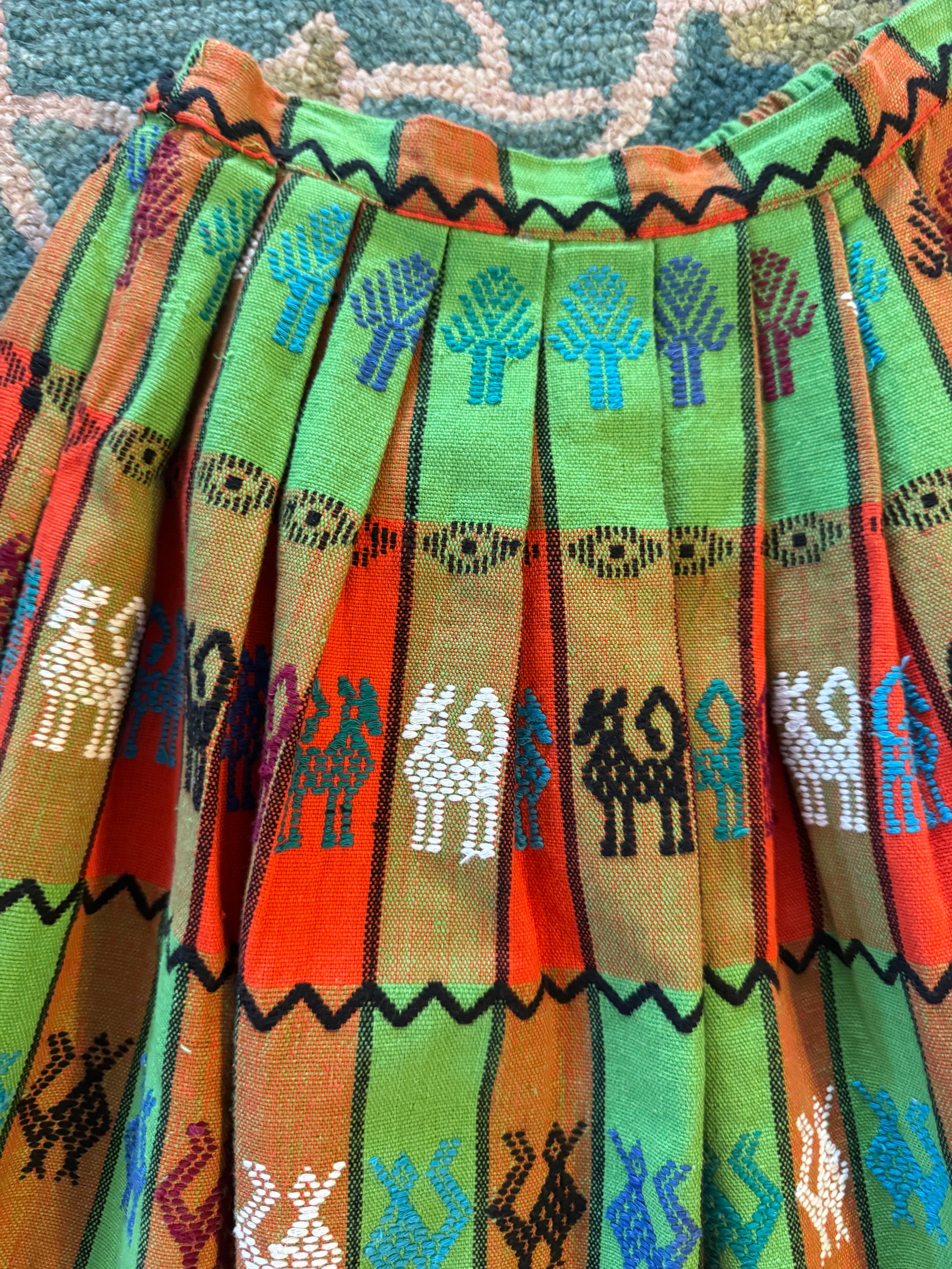 70s Guatamalan Embroidered Pleated Skirt