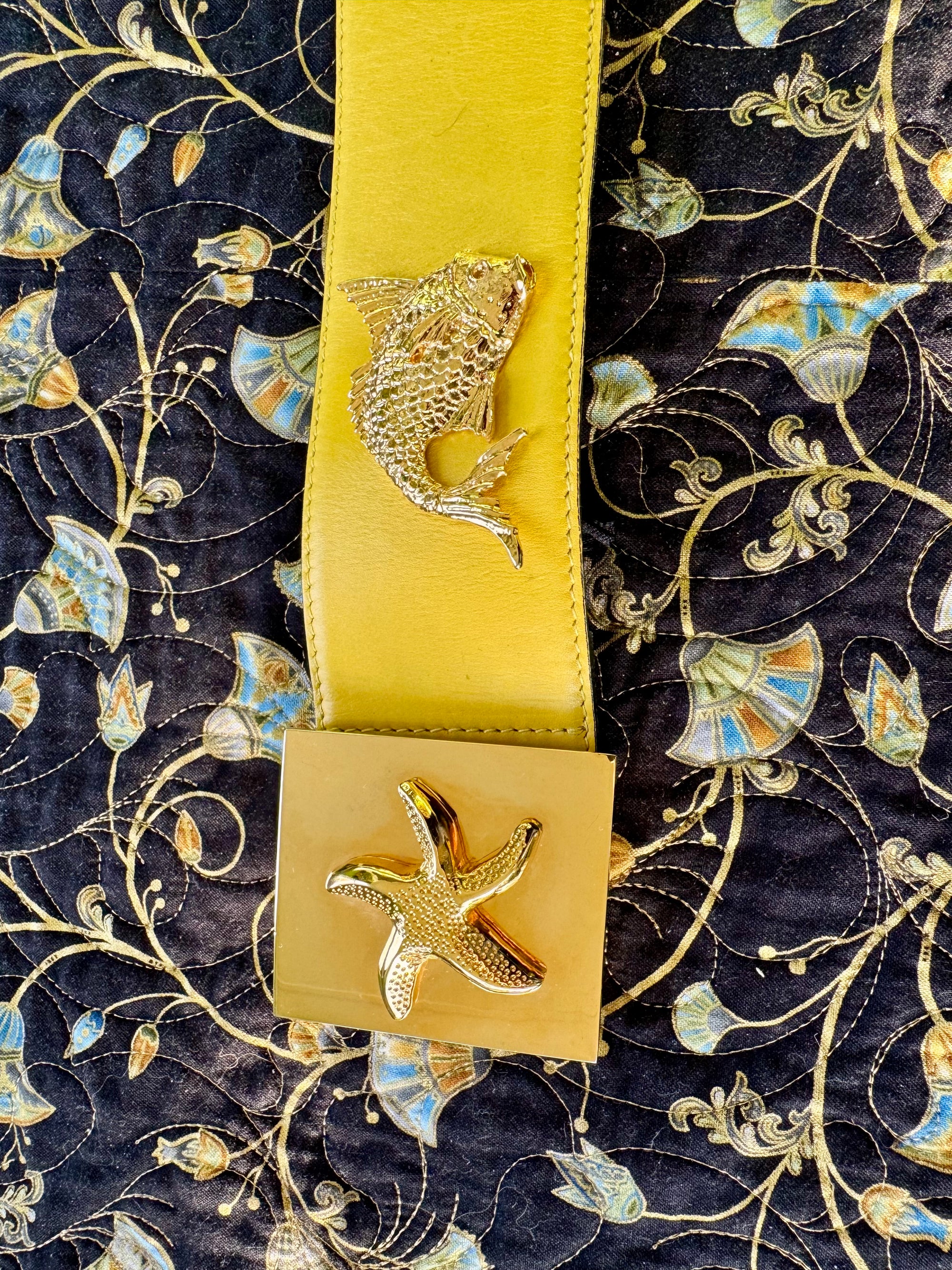 80s Escada Yellow Leather Sea Creature Belt