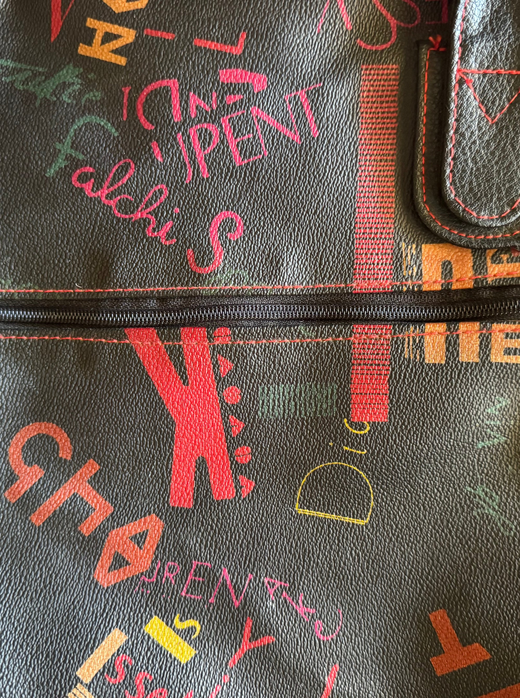90s Carlos Falchi Graffiti Print Weekender Travel Bag