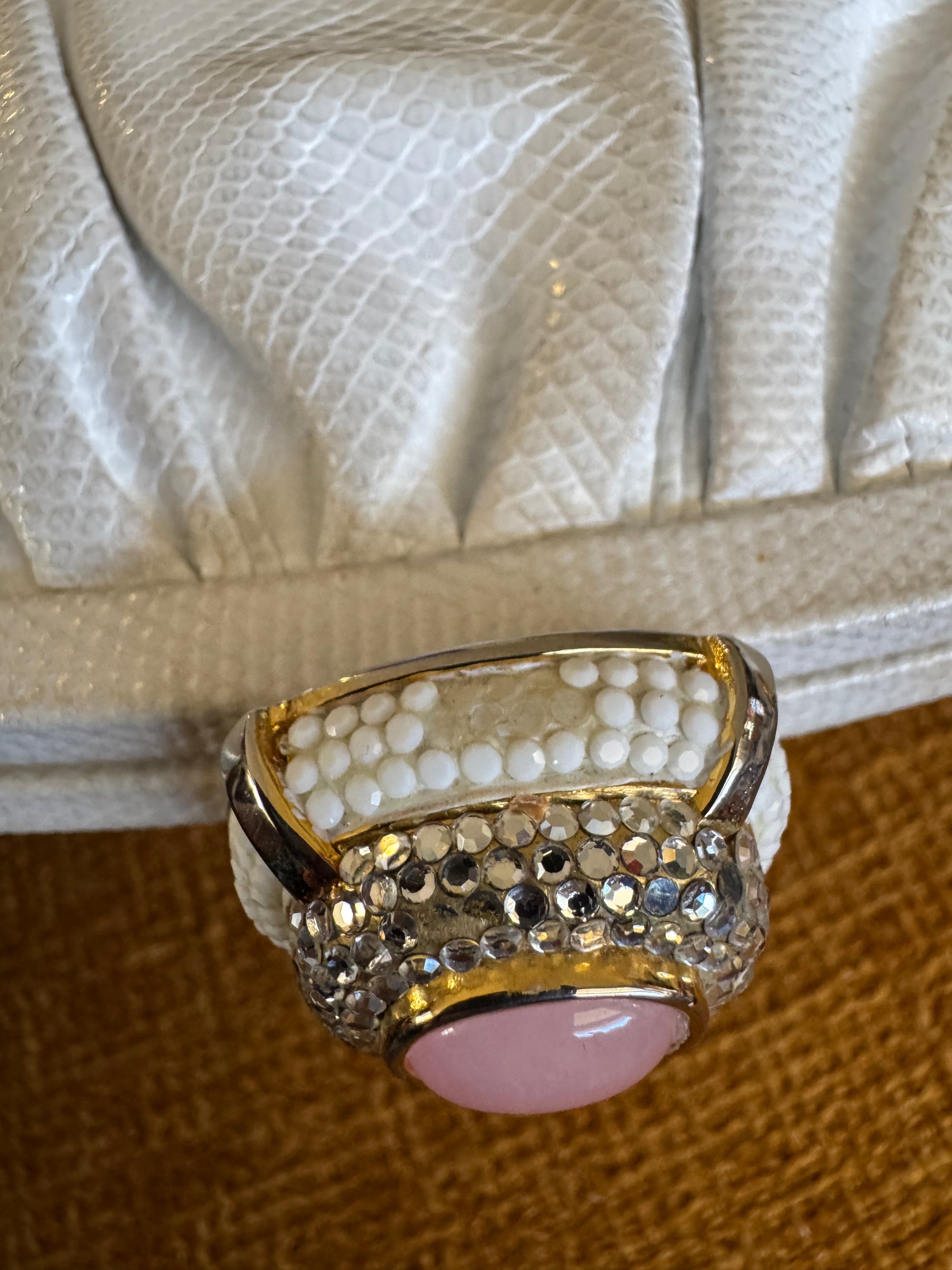 80s Judith Leiber White Lizard Karung Clutch Cabochon Shoulder Bag *As Is