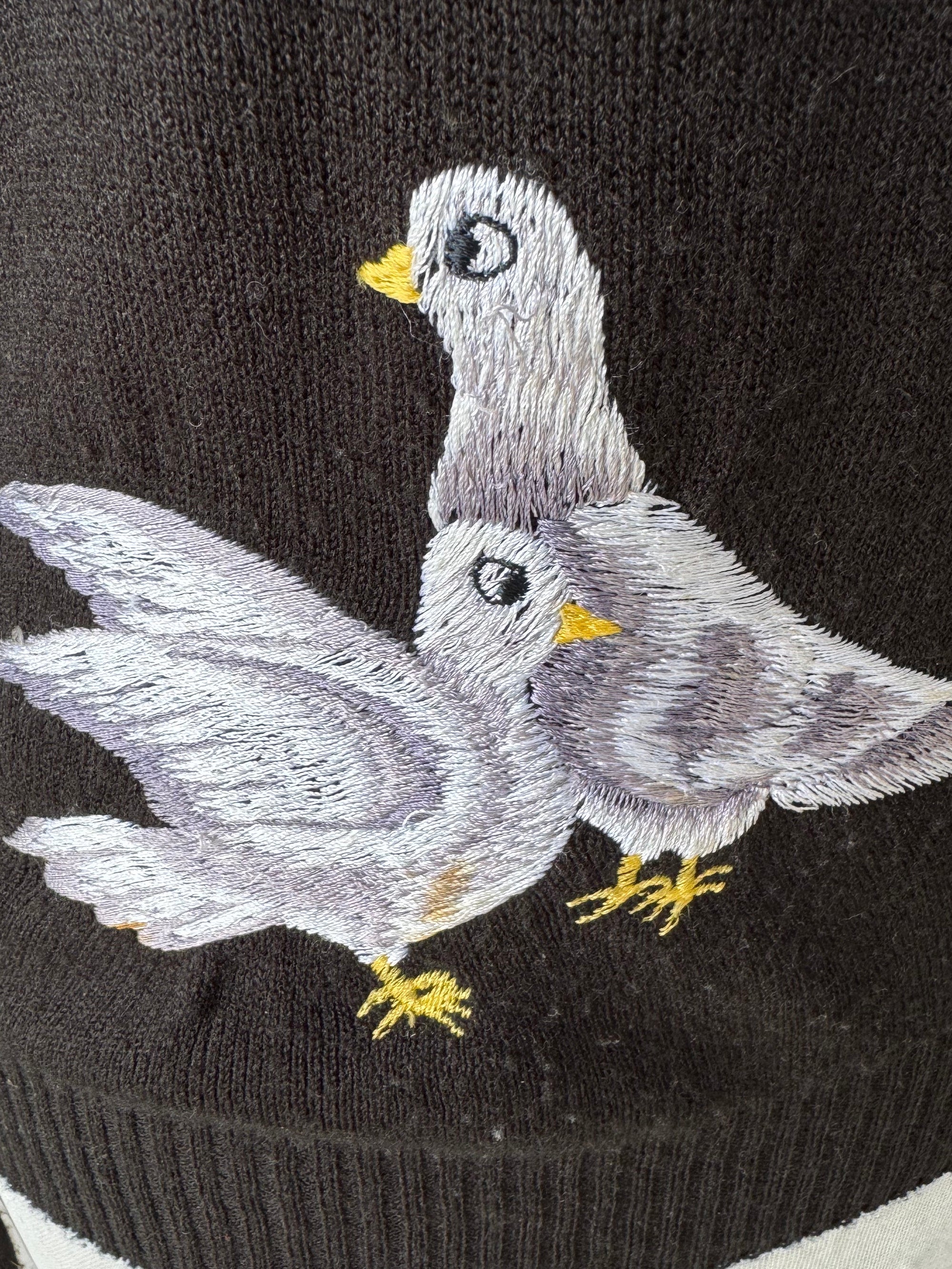 70s Cyn Les Black Turtle Dove Embroidered Peace Sweater