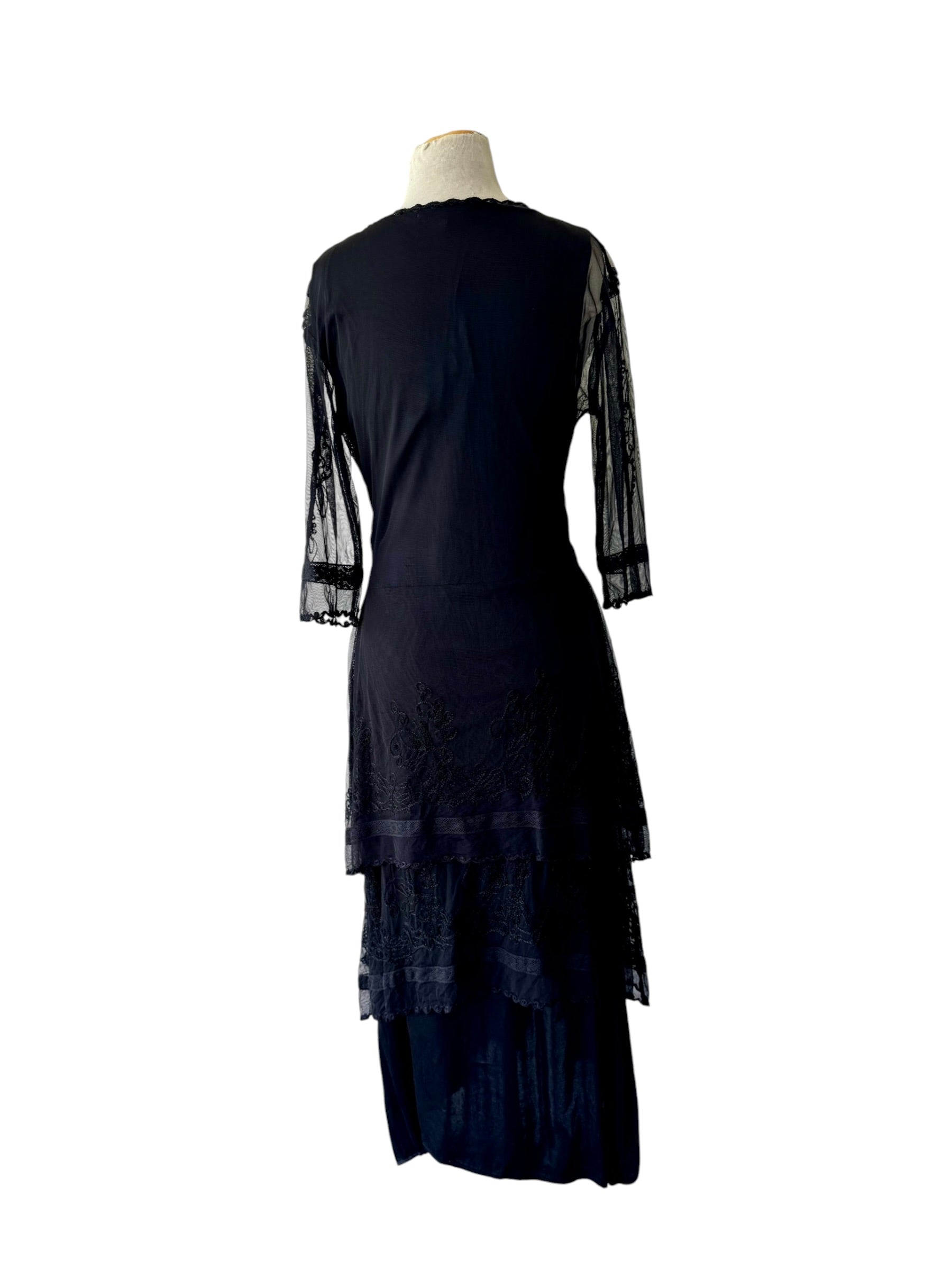 90s Nataya Black Embroidered Mesh Dress