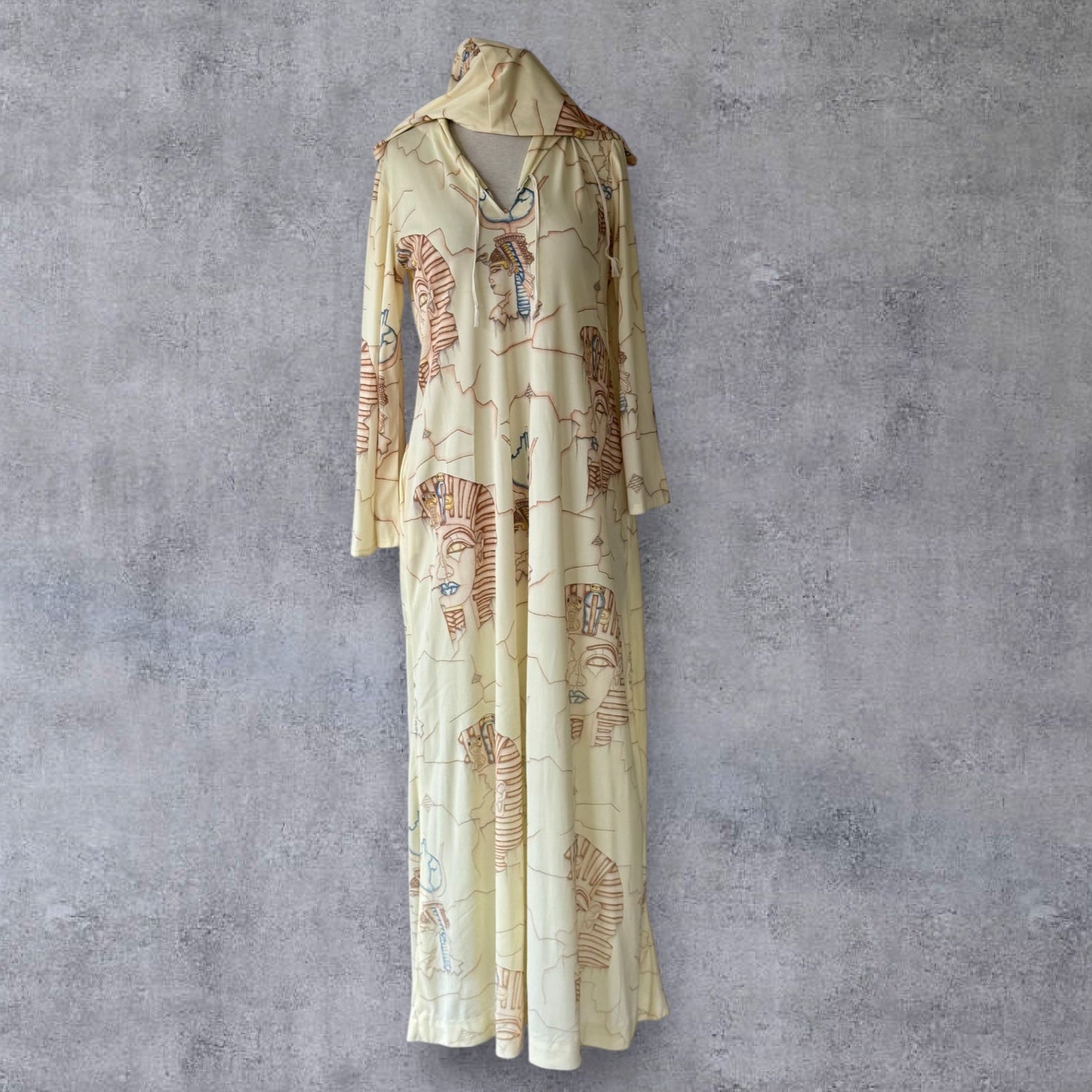 70s Egyptian print Kaftan Lounge Dress