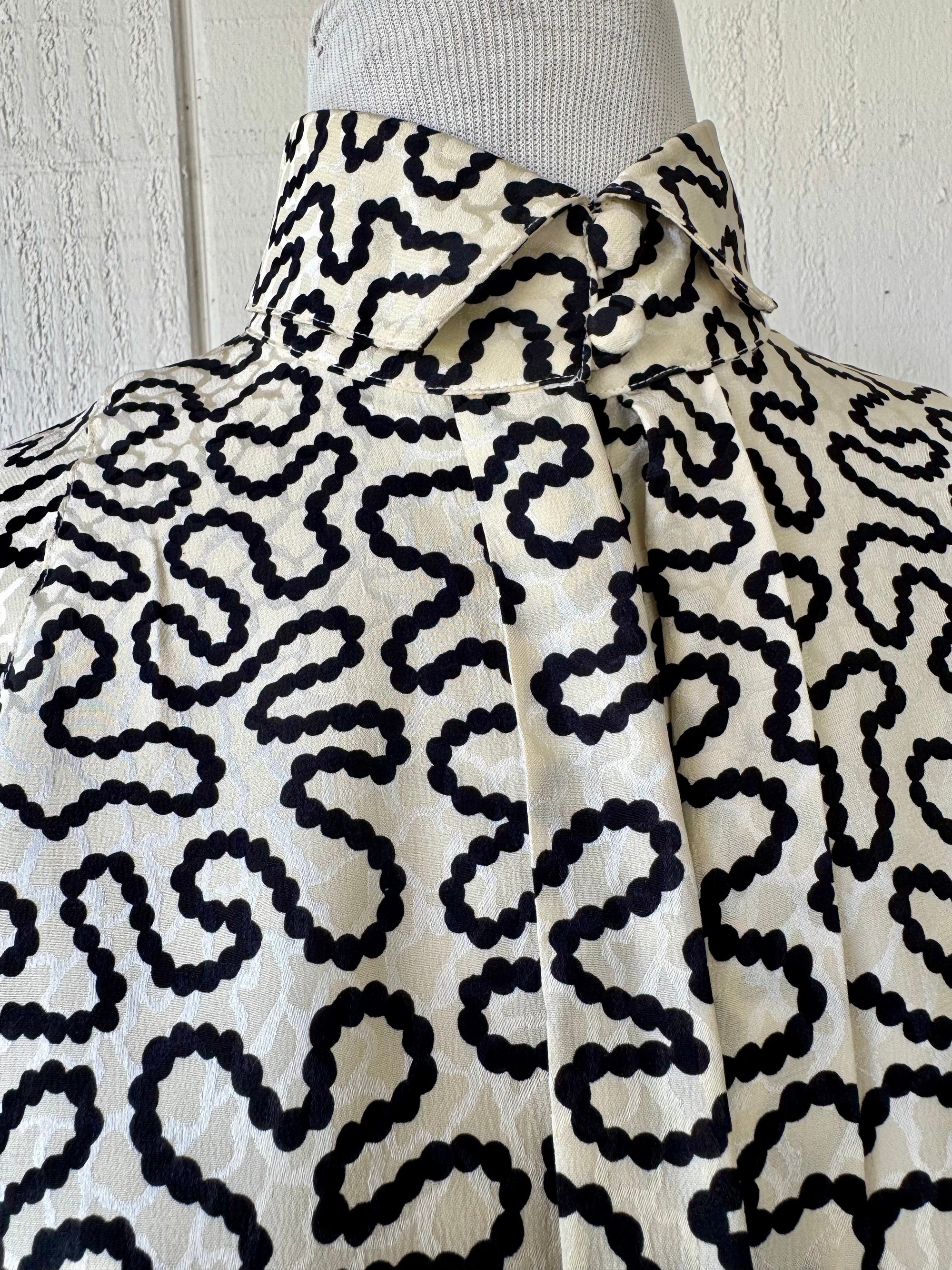 80s Francesca of Damon Silk Pearl Print Blouse Sz 10 Dolman Pleats