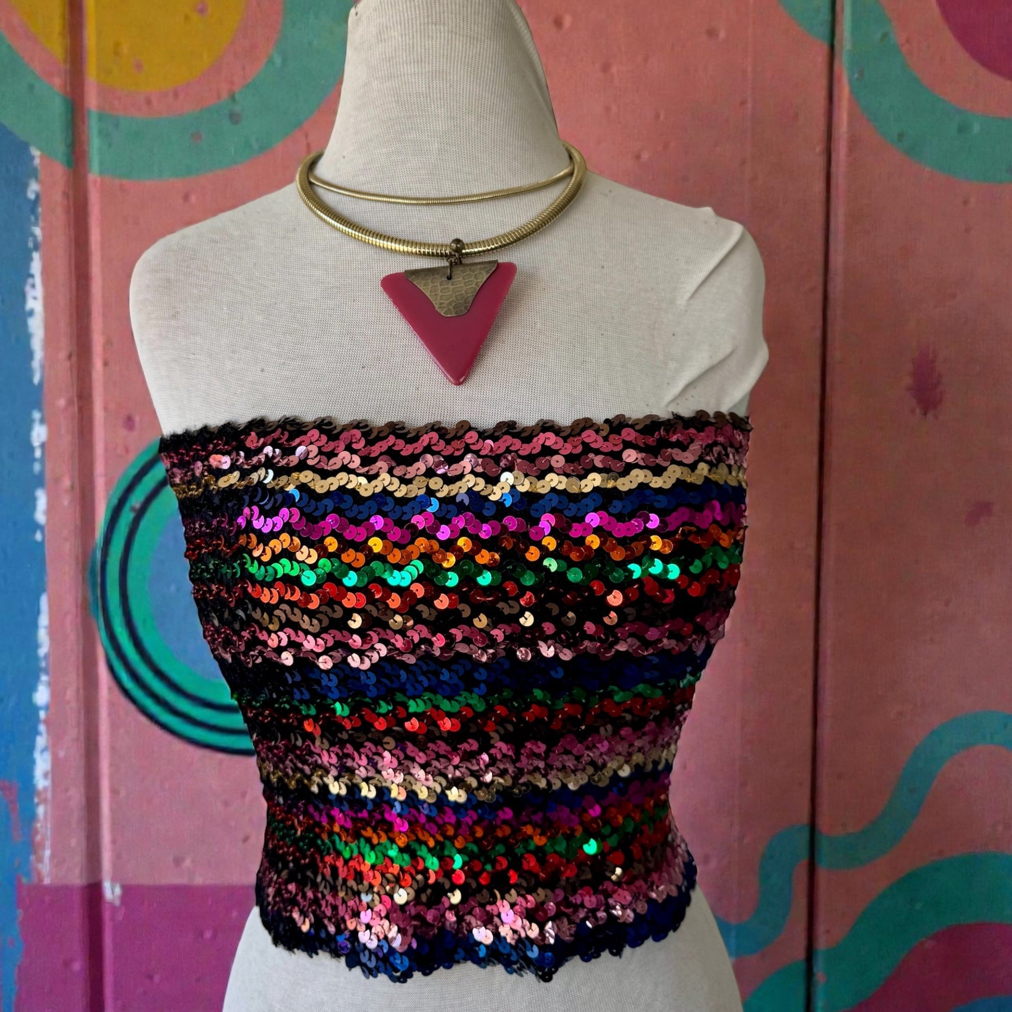 70s Rainbow Stripe Sequin Tube Top